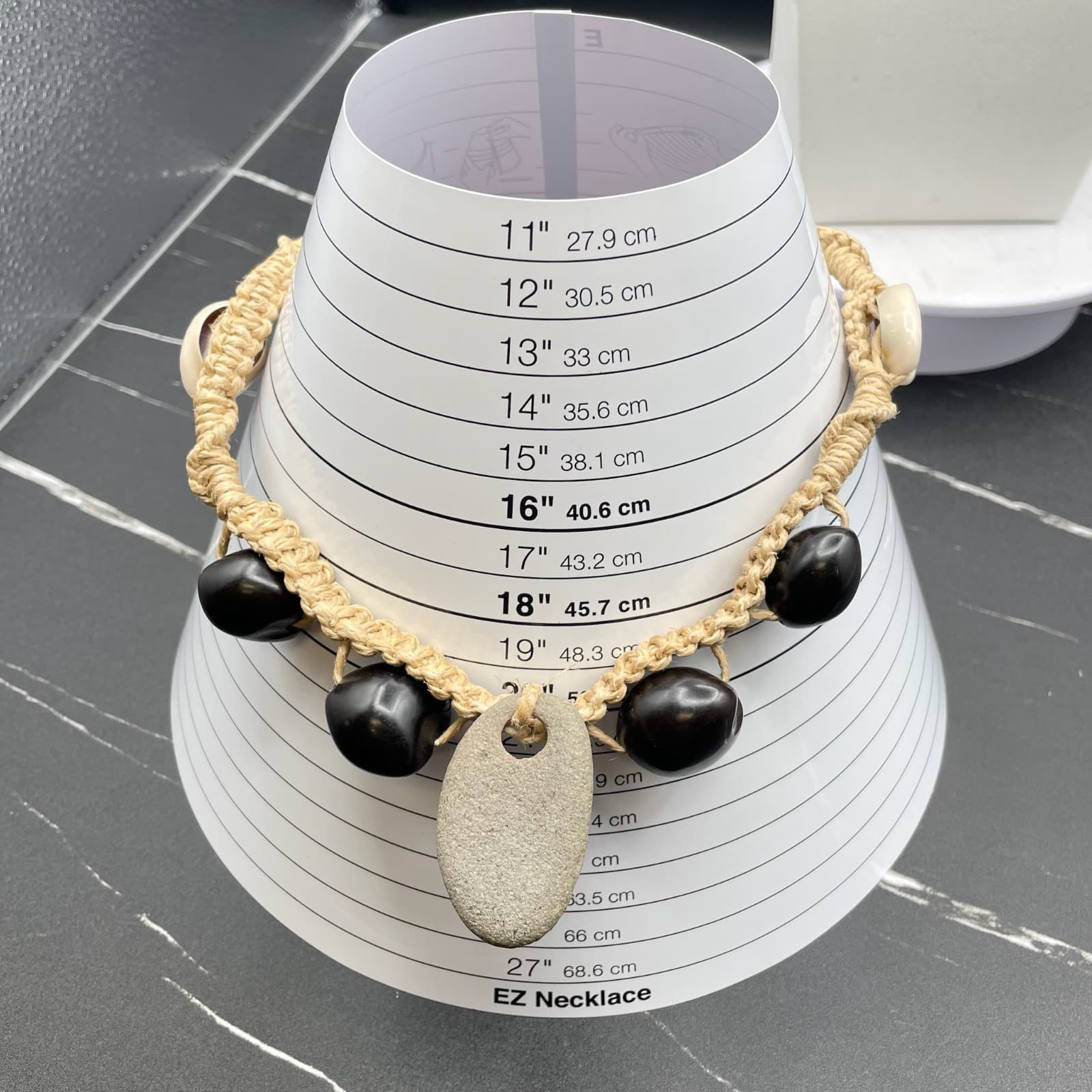 Vintage Handmade Womens Black Mother Of Pearl & Shell Fashion Pendant Necklace - Thumbnail 3