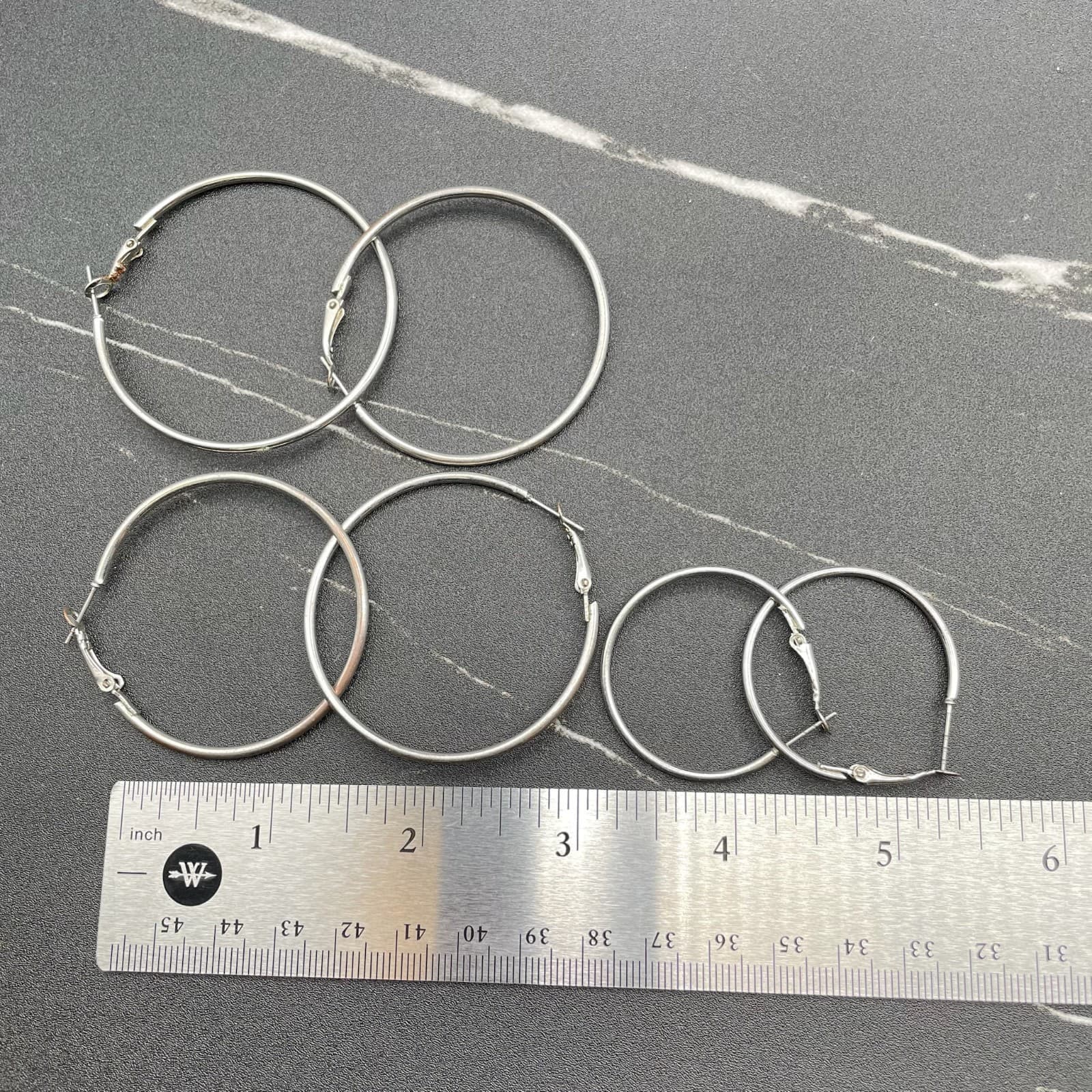 Lot of 3 Silver-Tone Classic Fashion Costume Jewelry Hoop Hinged Post Earrings - Thumbnail 9