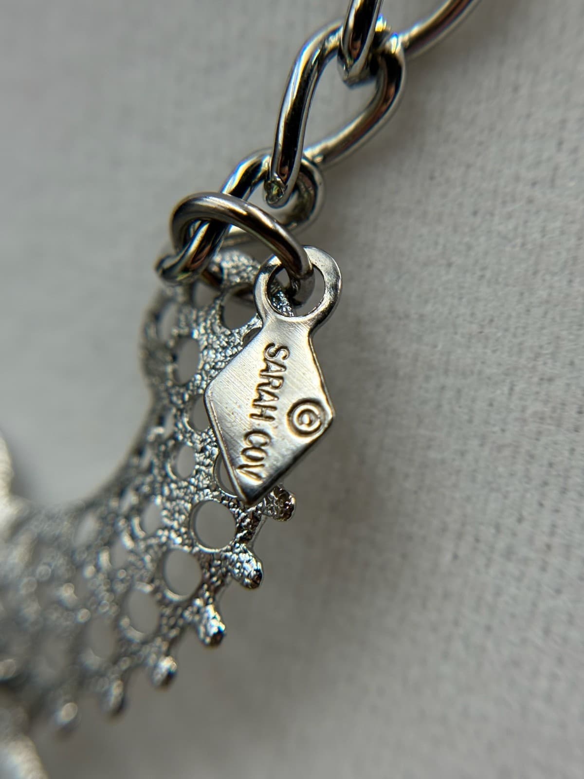 Vintage VTG 70s Sarah Coventry Charisma Silver Tone Crescent Bib Choker Necklace - Thumbnail 11