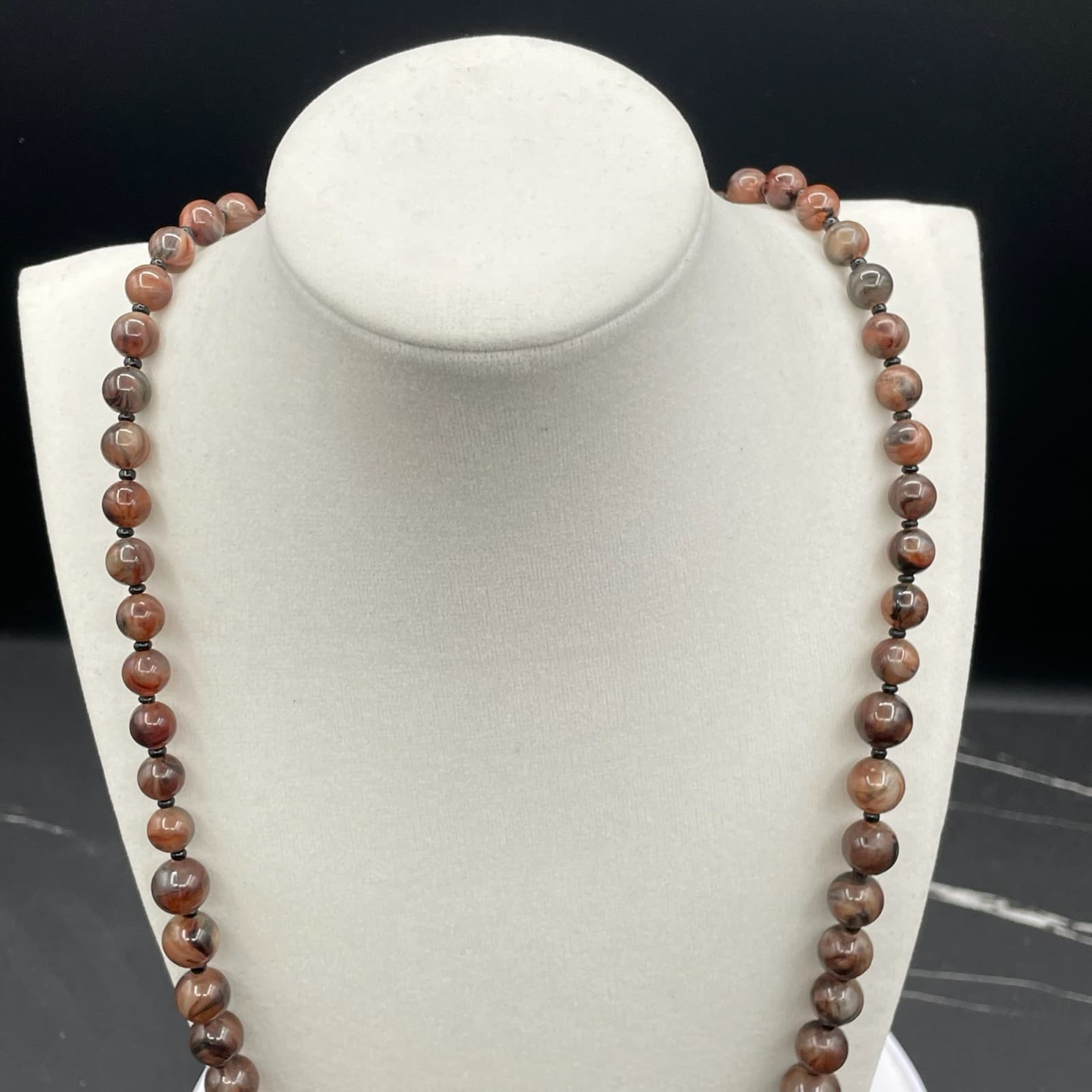 Vintage Handmade Womens Brown Beaded Gemstone 14-in Long Fashion Necklace - Thumbnail 5