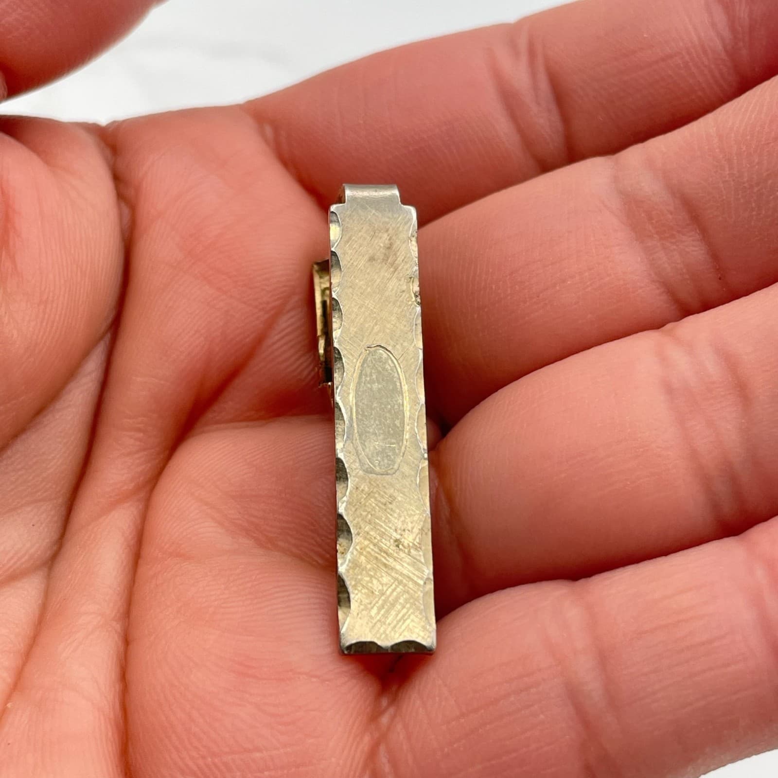 Vintage Gold Tone Tie Clip Bar Textured Hammered Engraving Space Classic Men - Thumbnail 8