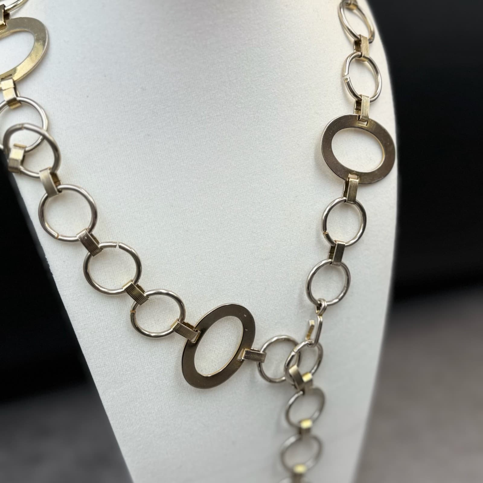 Vintage Bold Two Tone Gold Silver Chunky Open Circle Oval Link Statement Chain - Thumbnail 6