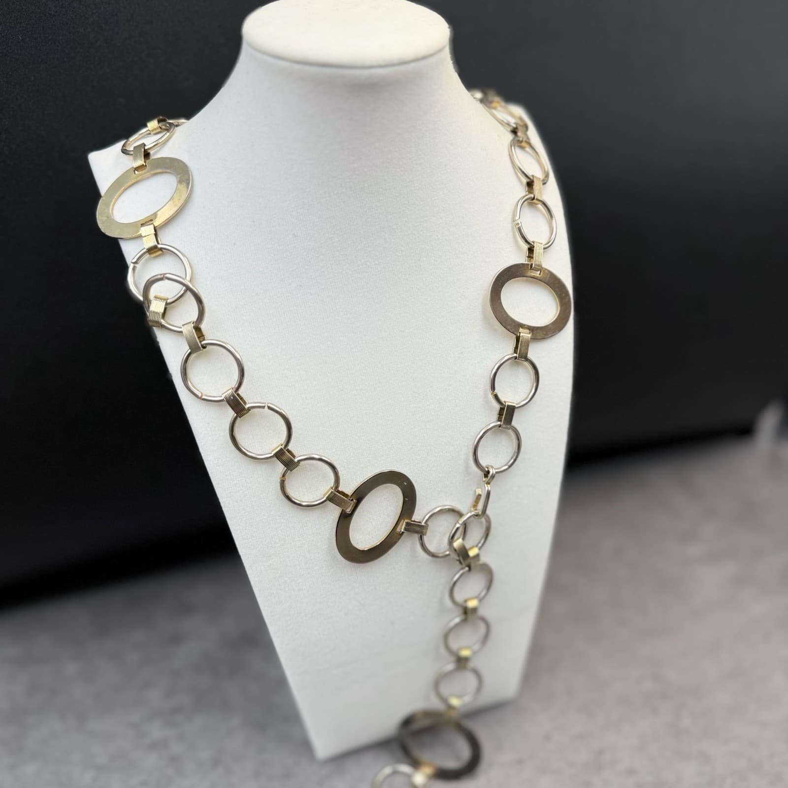 Vintage Bold Two Tone Gold Silver Chunky Open Circle Oval Link Statement Chain - Thumbnail 5