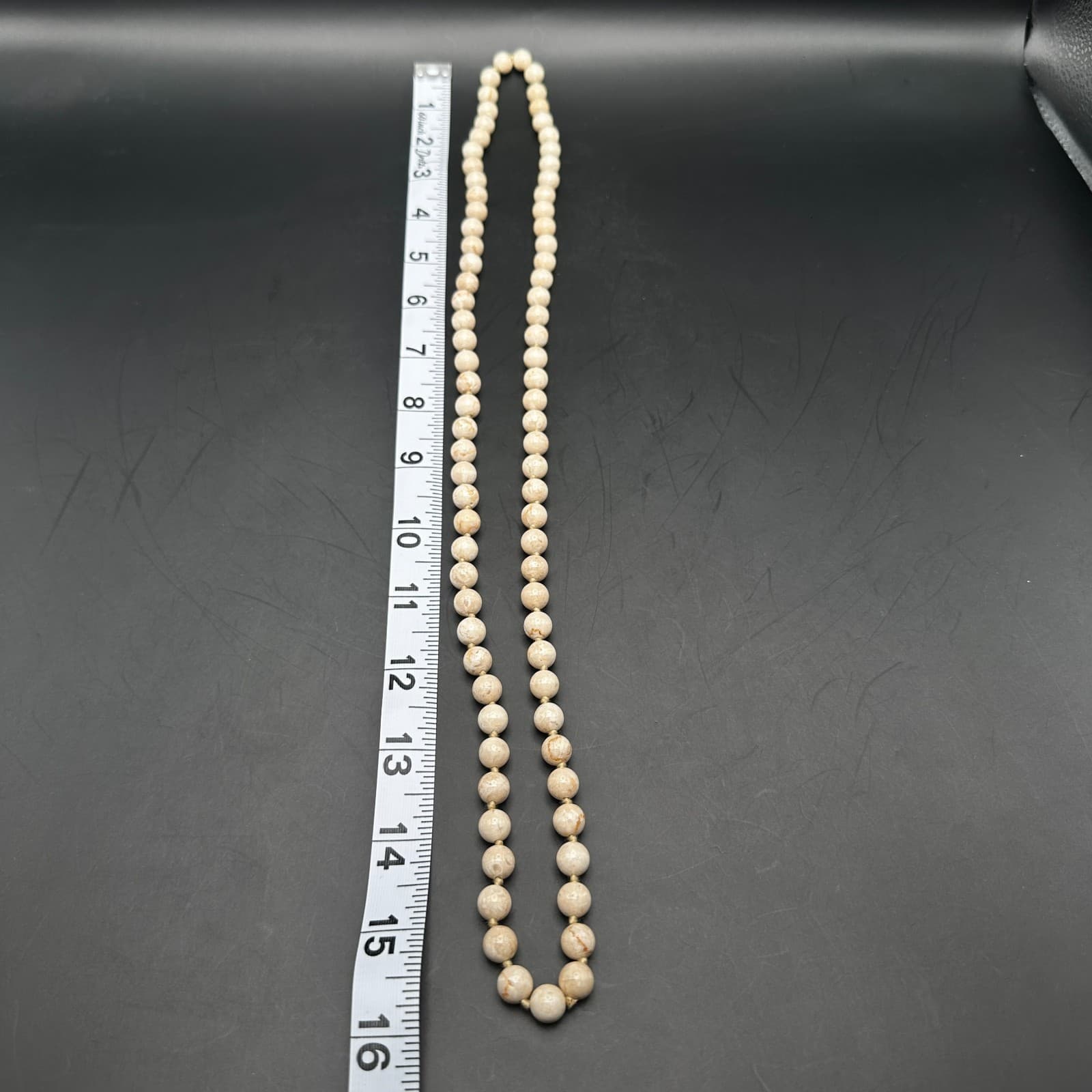 Vintage 90s Natural Treated Jasper Stone Bead Strand Necklace Cream Jewelry - Thumbnail 9