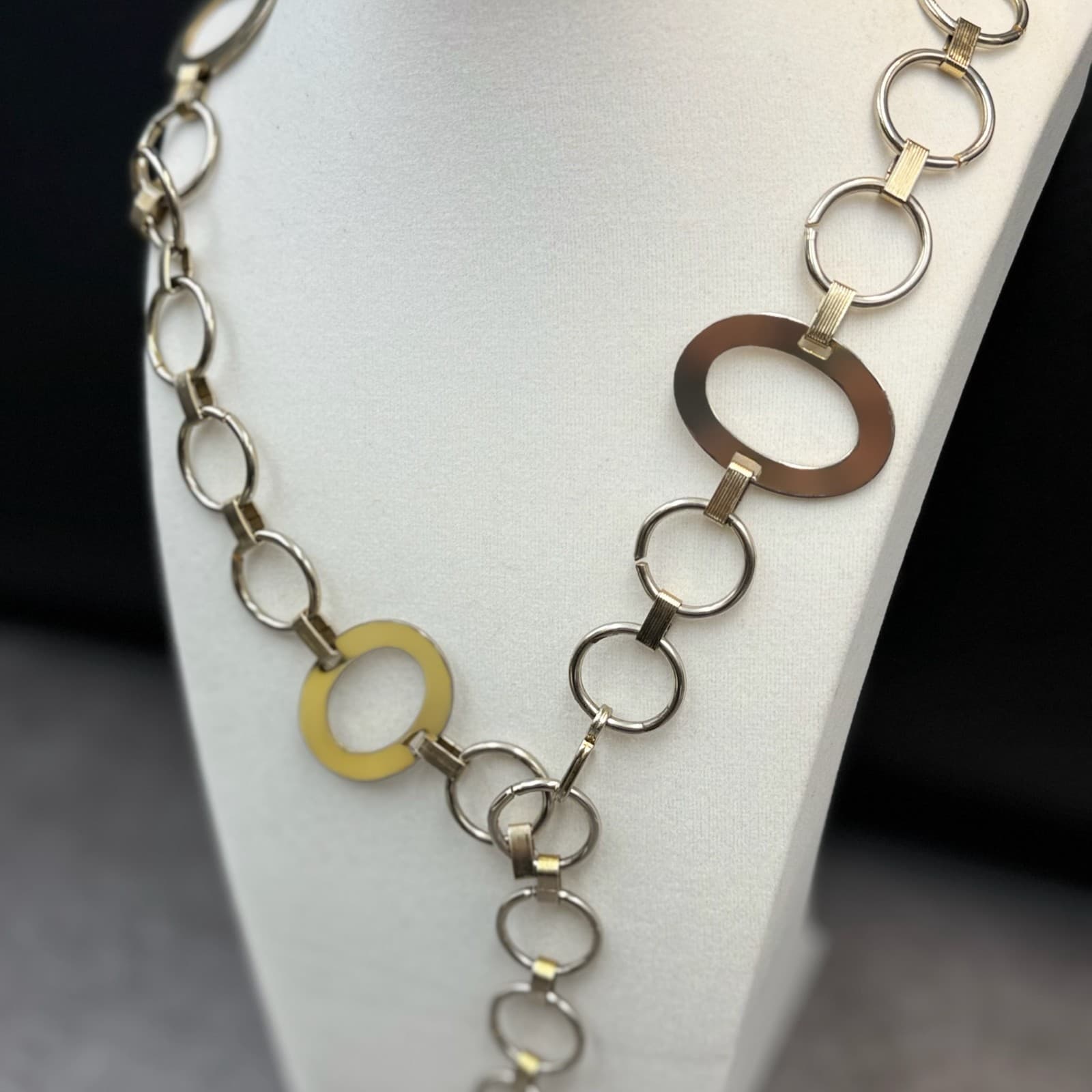 Vintage Bold Two Tone Gold Silver Chunky Open Circle Oval Link Statement Chain - Thumbnail 4