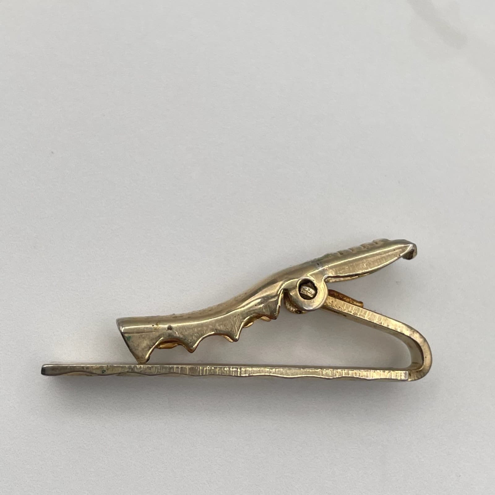 Vintage Gold Tone Tie Clip Bar Textured Hammered Engraving Space Classic Men - Thumbnail 5