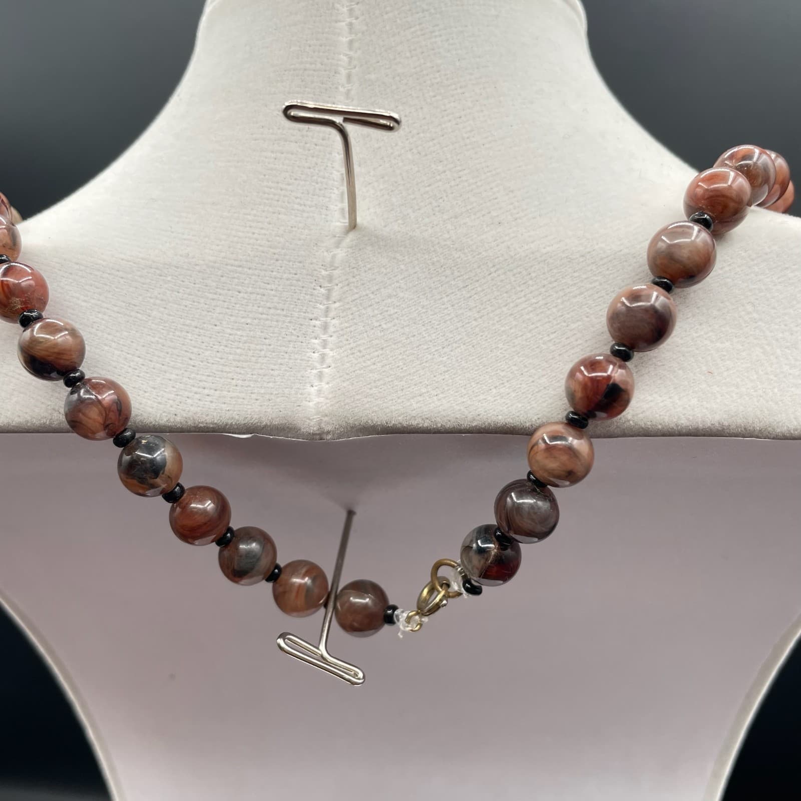 Vintage Handmade Womens Brown Beaded Gemstone 14-in Long Fashion Necklace - Thumbnail 6
