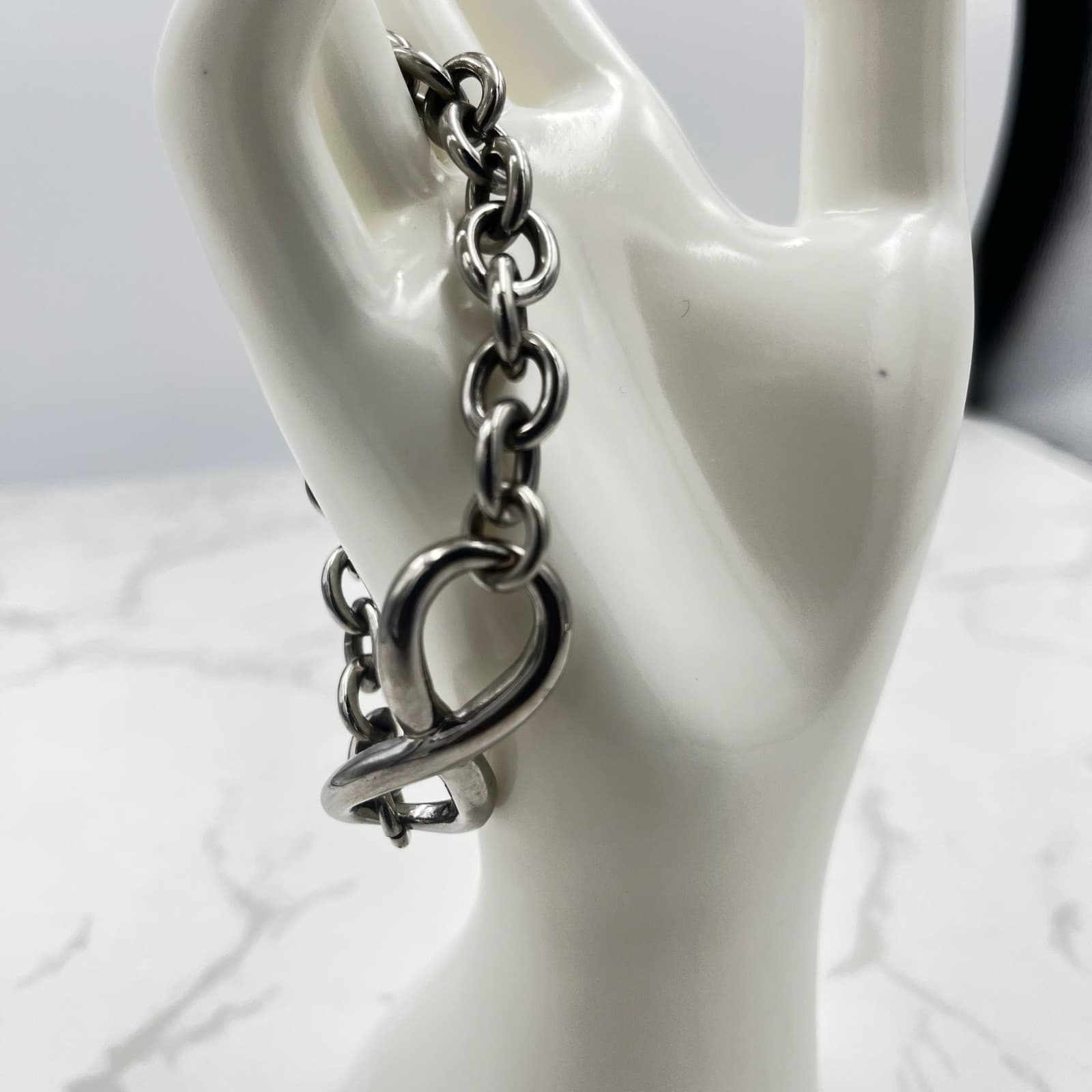 Vintage Modernist Chunky Silver Tone Chain Link Bracelet Statement Jewelry - Thumbnail 2