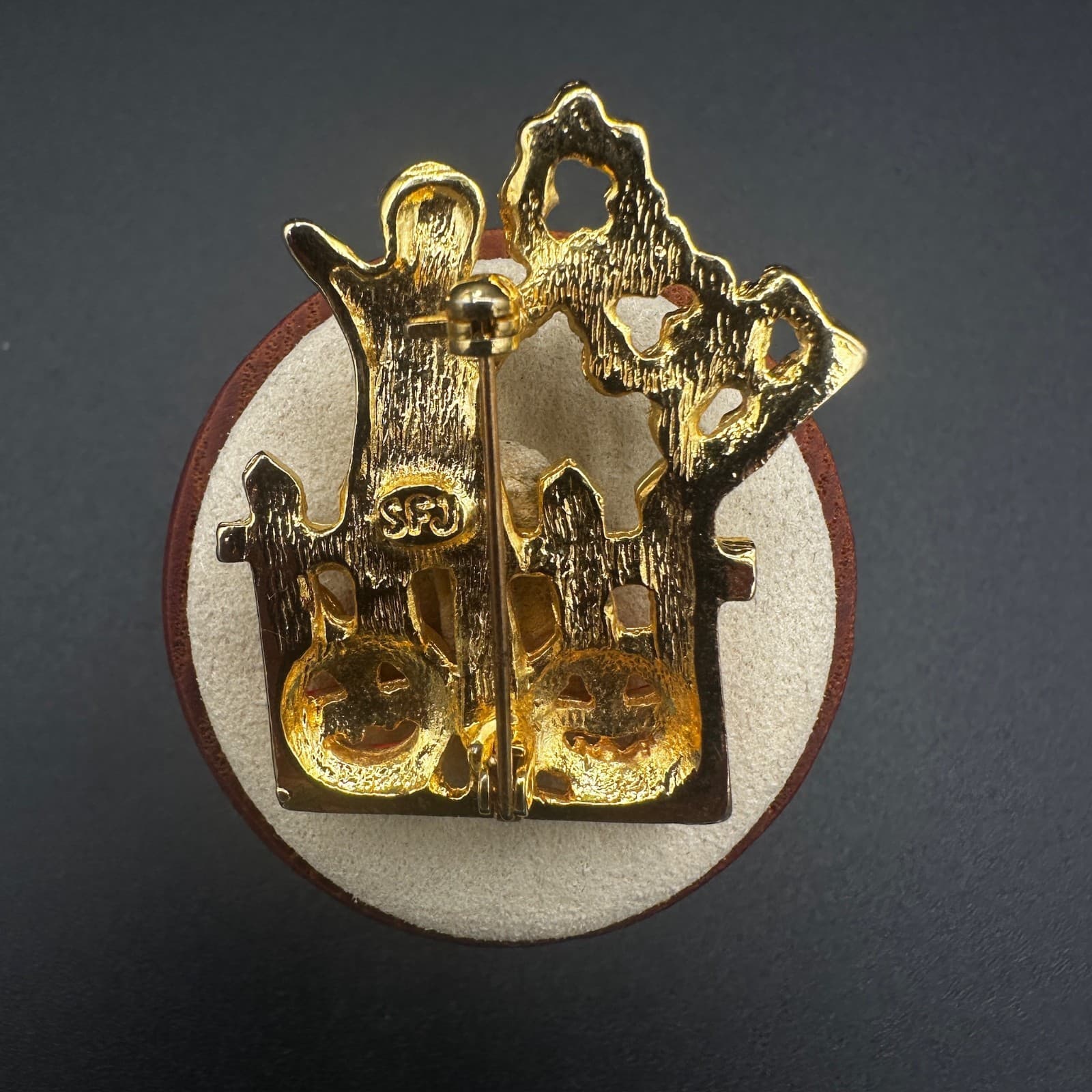 Vintage Halloween “BOO” Ghost & Jack-O’-Lantern Brooch – Goldtone Enamel Pin - Thumbnail 3