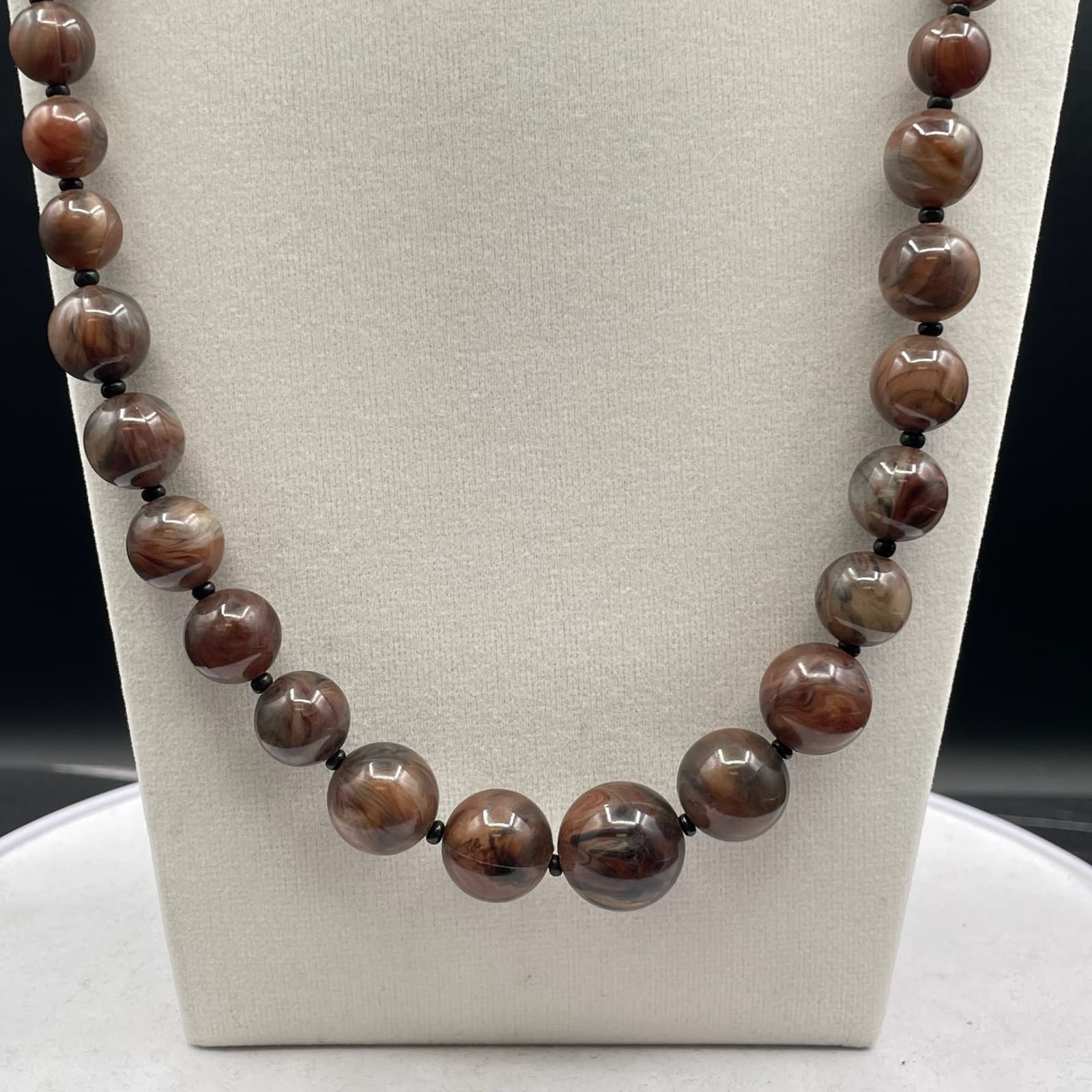 Vintage Handmade Womens Brown Beaded Gemstone 14-in Long Fashion Necklace - Thumbnail 3