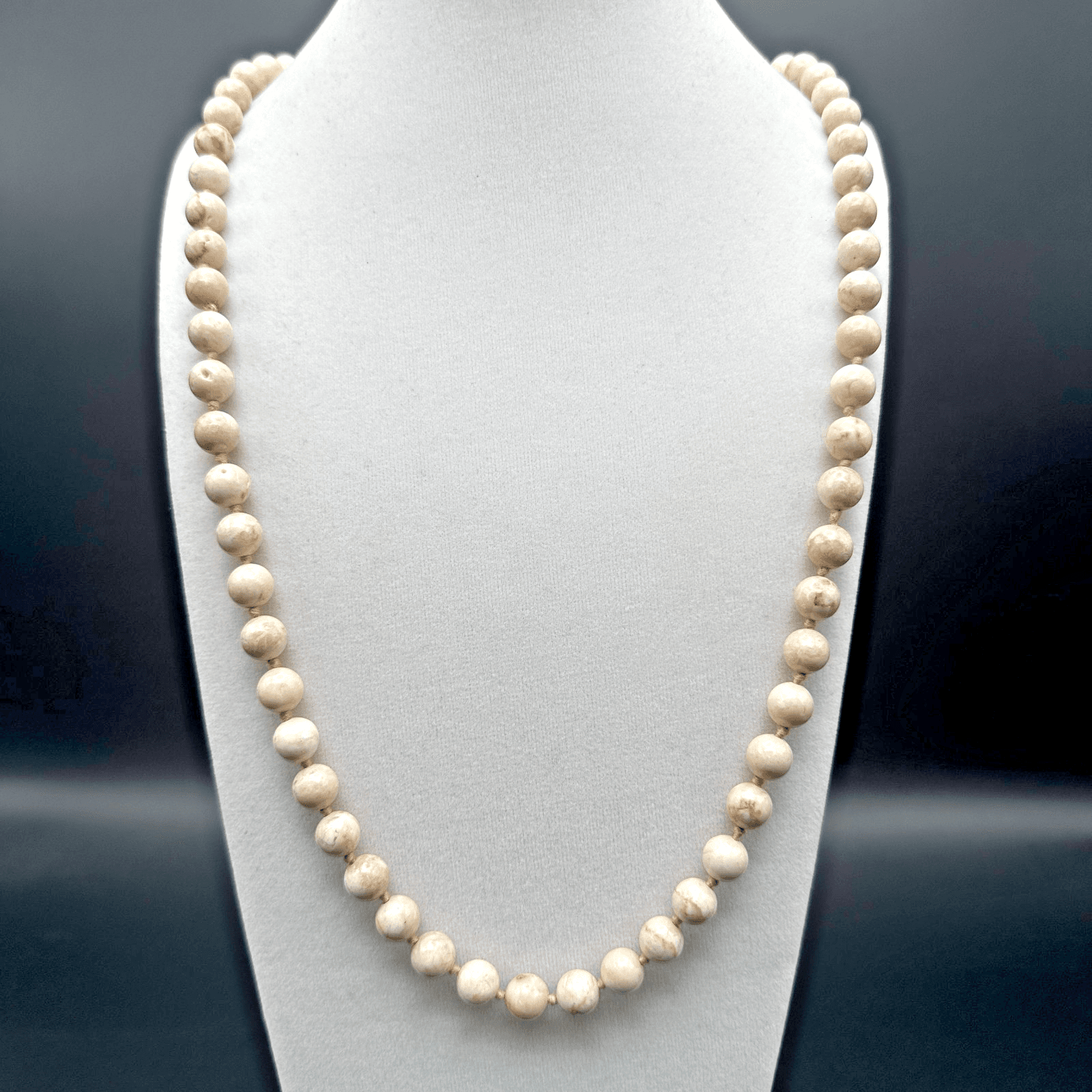 Vintage 90s Natural Treated Jasper Stone Bead Strand Necklace Cream Jewelry - Image 1