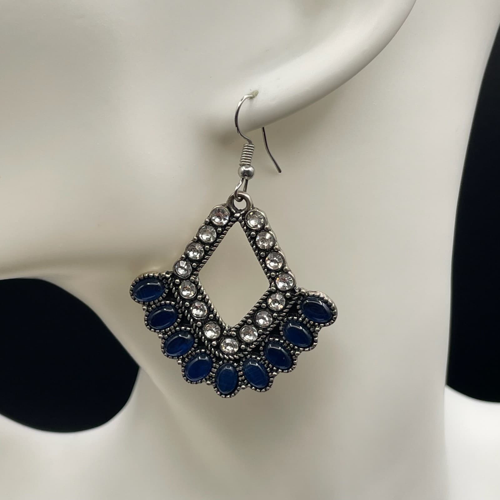 Bohemian Silver-Tone Rhinestone Embellished Beaded Drop Fringe Hoop Earrings - Thumbnail 9