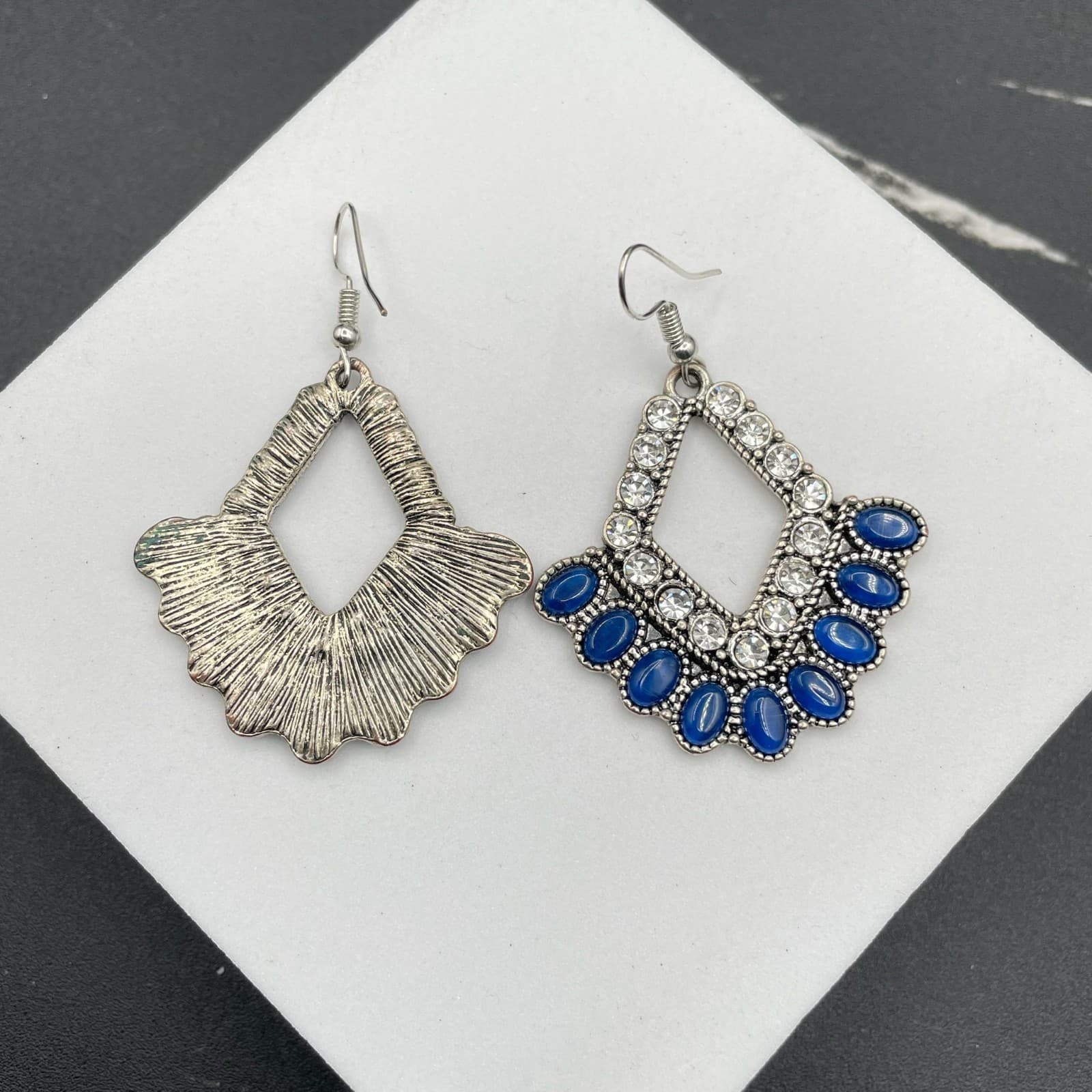 Bohemian Silver-Tone Rhinestone Embellished Beaded Drop Fringe Hoop Earrings - Thumbnail 2