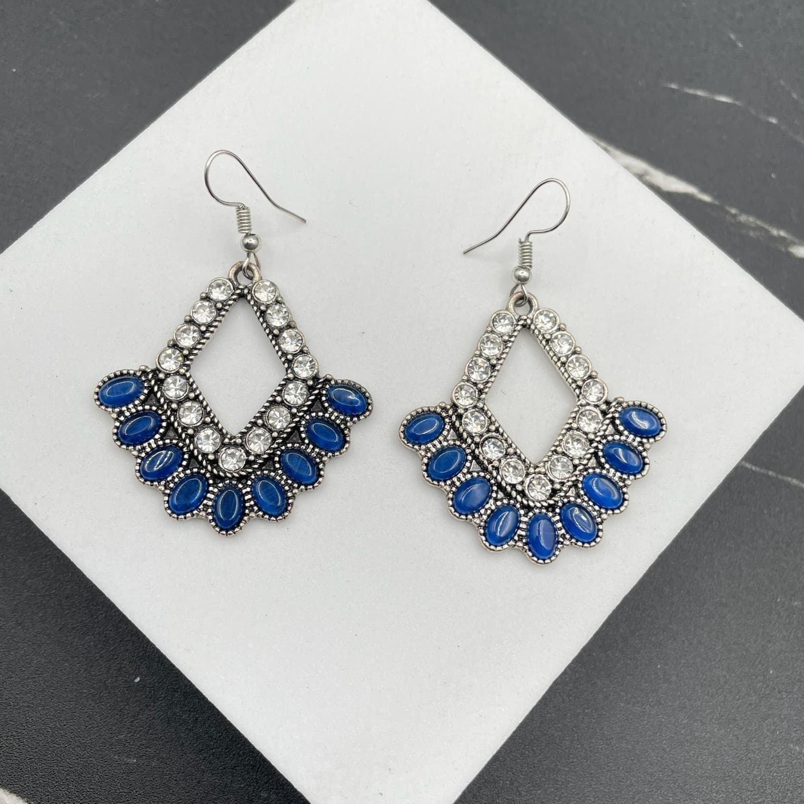 Bohemian Silver-Tone Rhinestone Embellished Beaded Drop Fringe Hoop Earrings - Thumbnail 5