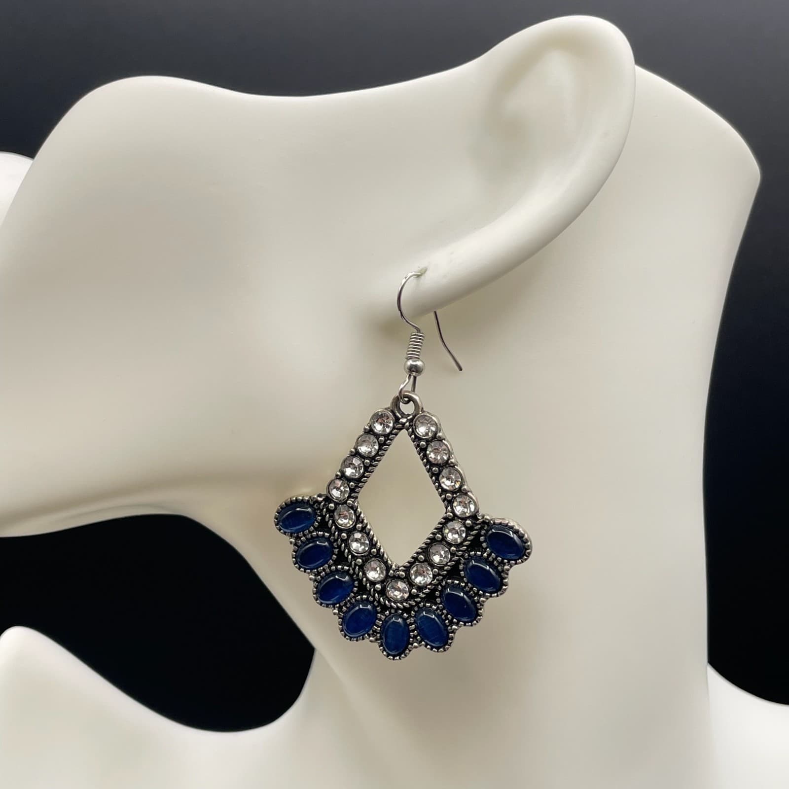 Bohemian Silver-Tone Rhinestone Embellished Beaded Drop Fringe Hoop Earrings - Image 1