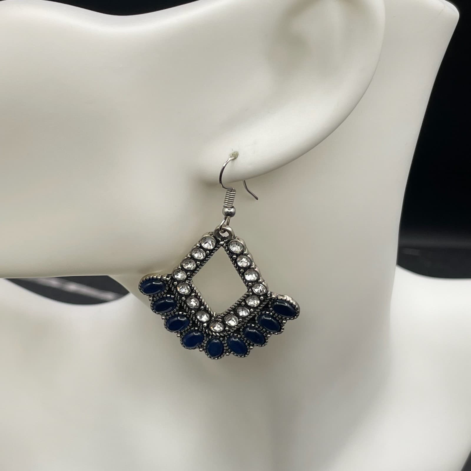 Bohemian Silver-Tone Rhinestone Embellished Beaded Drop Fringe Hoop Earrings - Thumbnail 10