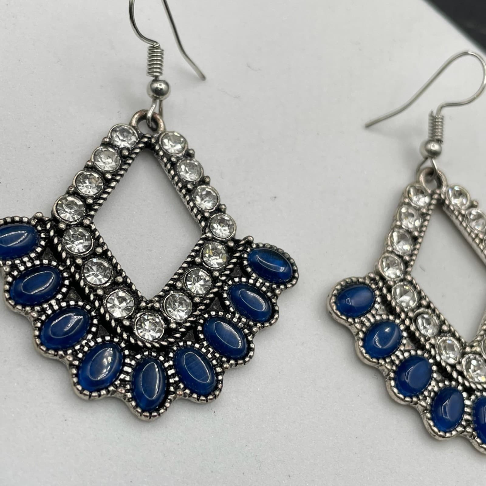 Bohemian Silver-Tone Rhinestone Embellished Beaded Drop Fringe Hoop Earrings - Thumbnail 7