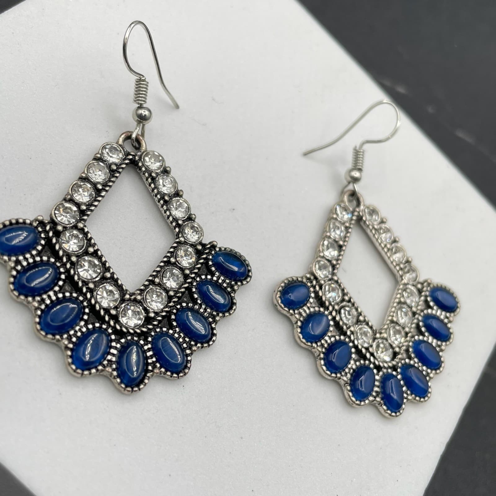 Bohemian Silver-Tone Rhinestone Embellished Beaded Drop Fringe Hoop Earrings - Thumbnail 6