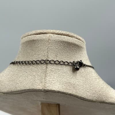 Vintage Gunmetal Tone Red Beads Floral Garnet Pendant Necklace Y-Chain Statement - Thumbnail 5