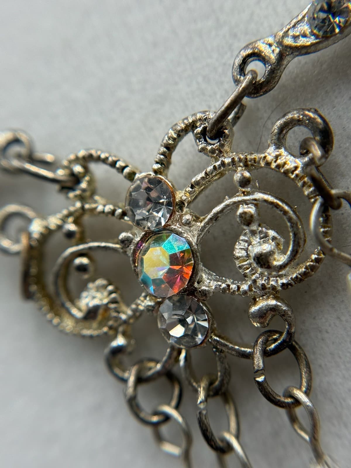 Vintage Style Silver Tone Rhinestone Filigree Dangle Choker Necklace Women's - Thumbnail 11