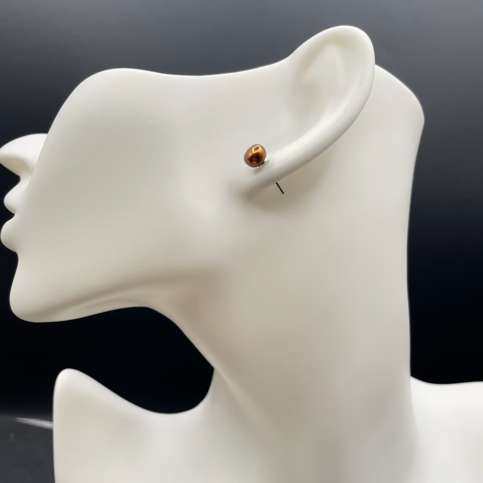 Contemporary Classic Bronze-Tone Freshwater Cultured Button Pearl Stud Earrings - Thumbnail 9