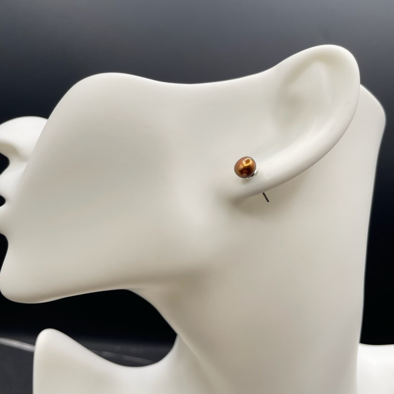 Contemporary Classic Bronze-Tone Freshwater Cultured Button Pearl Stud Earrings - Image 1