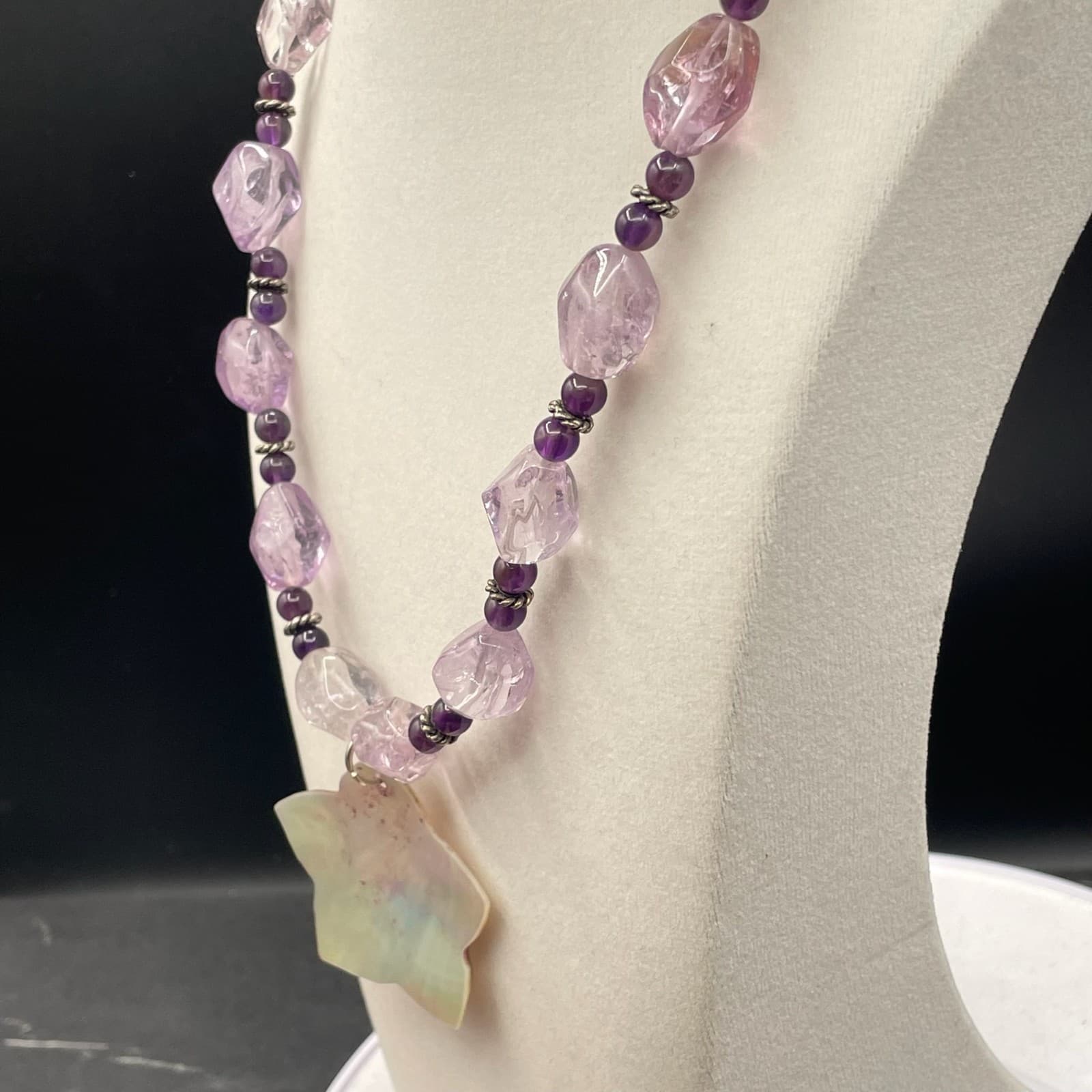 Vintage Amethyst Purple Seashell Beaded Classic Star Charm Pendant Necklace - Thumbnail 5