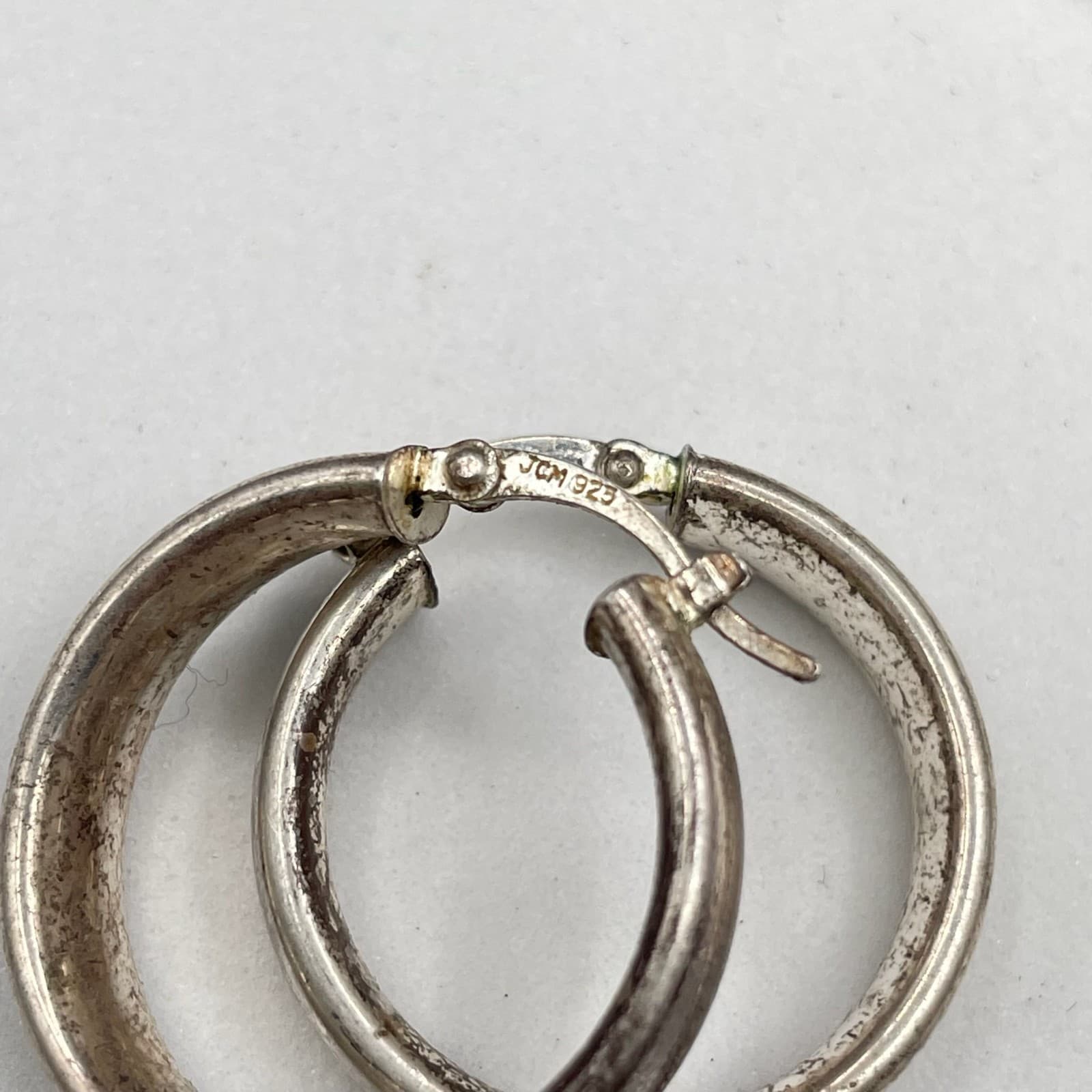 Vintage JCM 925 Hoop Hinged Post Earrings - Thumbnail 7