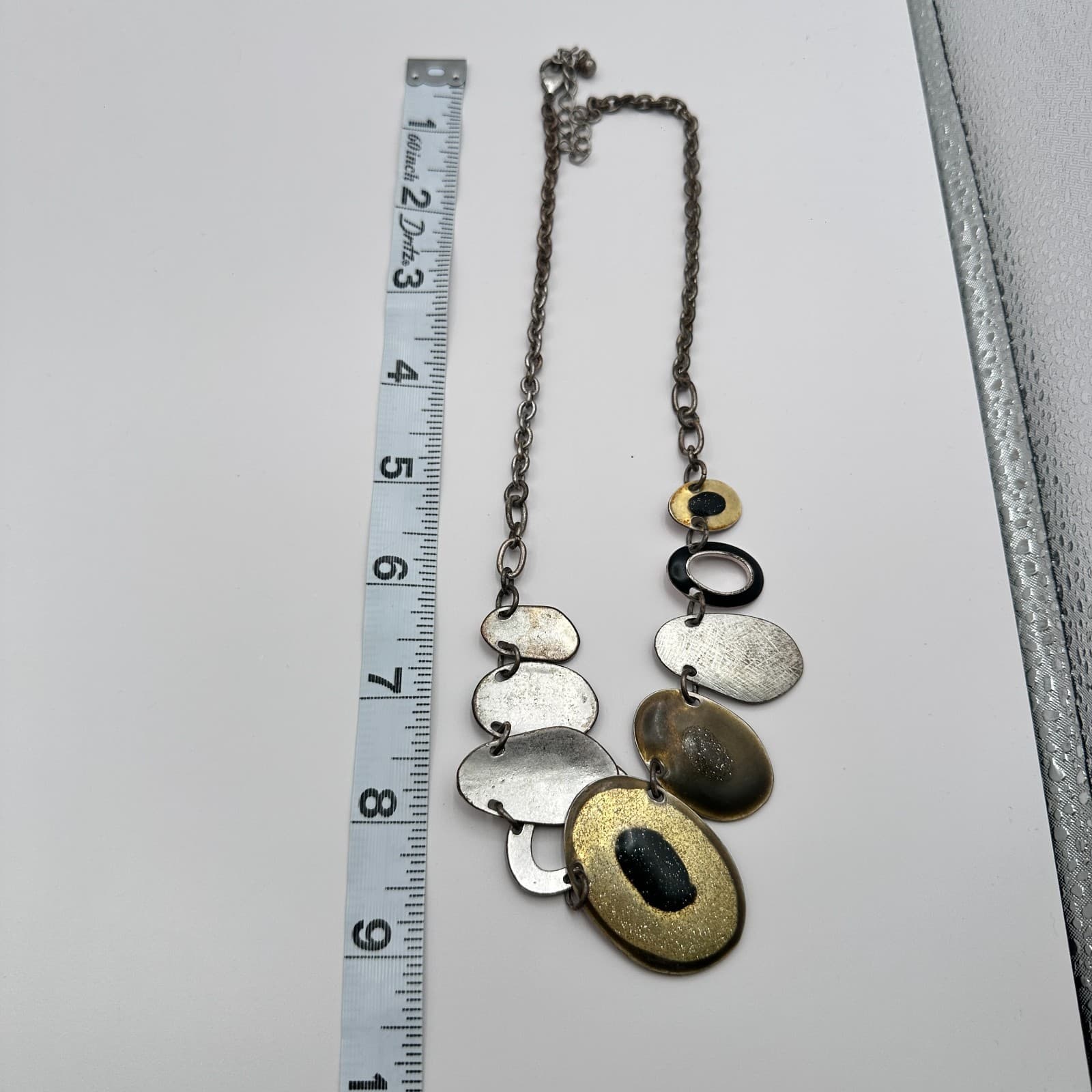 Vintage 90s Resin Oval Discs Statement Necklace Retro Women's Classic Jewelry - Thumbnail 10