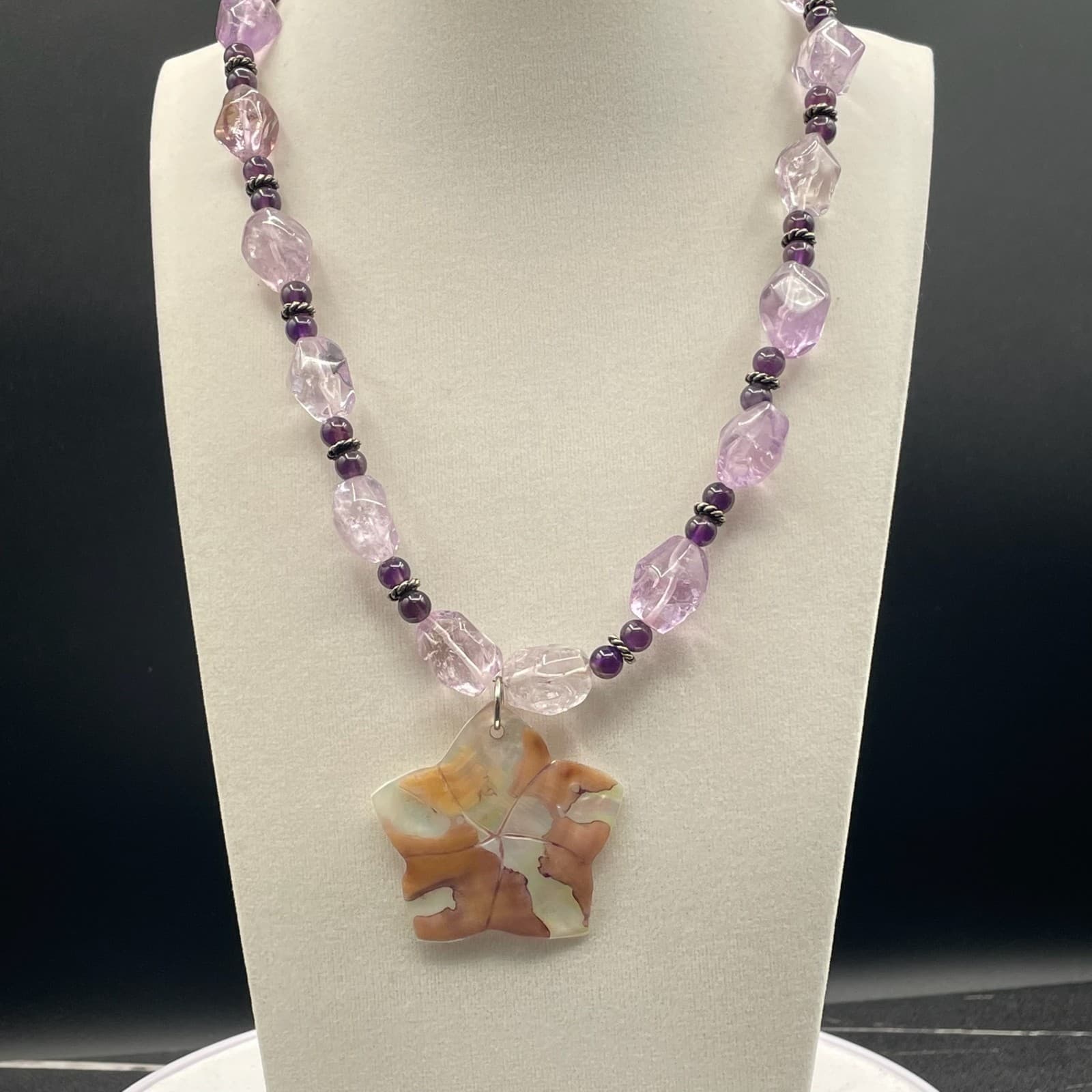 Vintage Amethyst Purple Seashell Beaded Classic Star Charm Pendant Necklace - Thumbnail 7