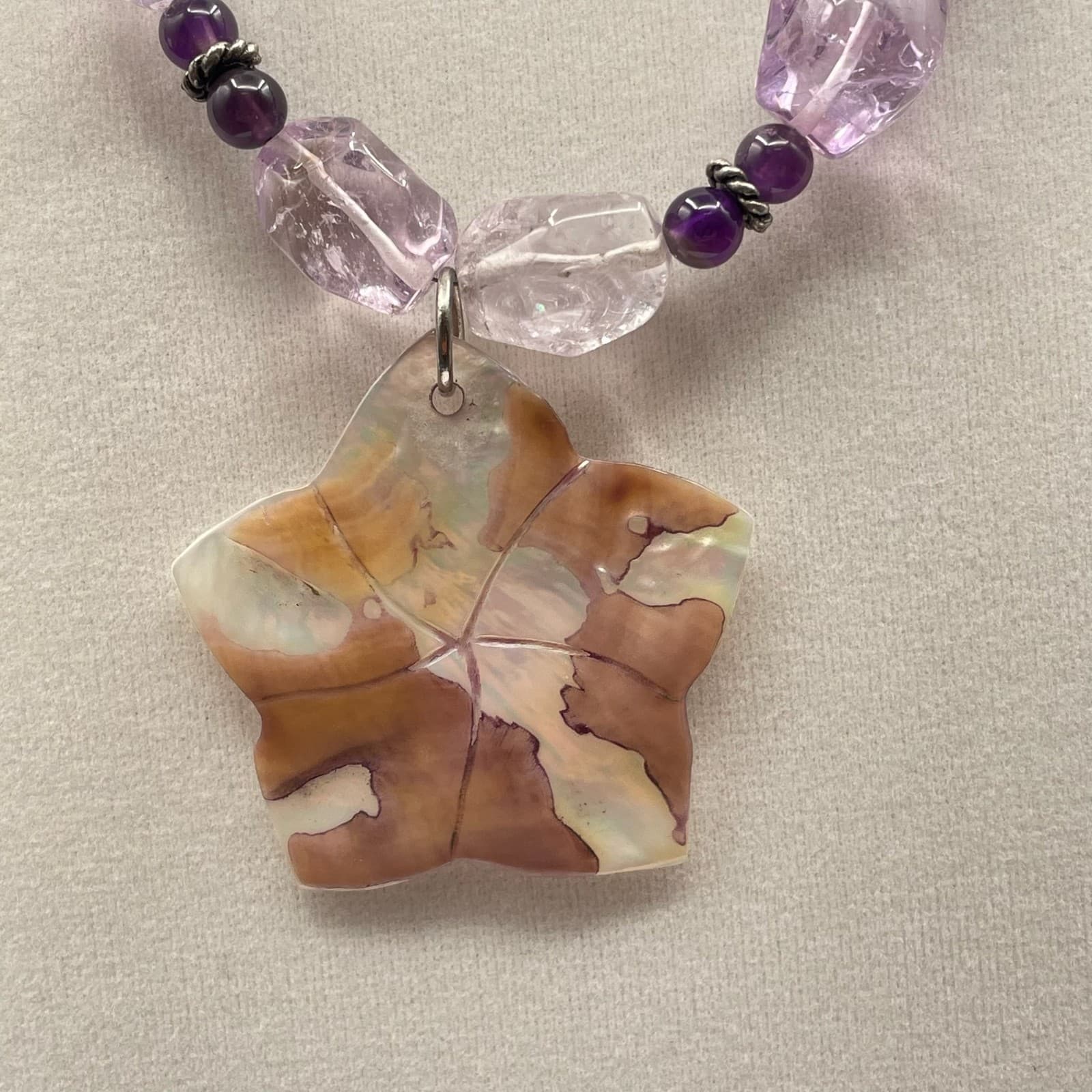 Vintage Amethyst Purple Seashell Beaded Classic Star Charm Pendant Necklace - Thumbnail 6