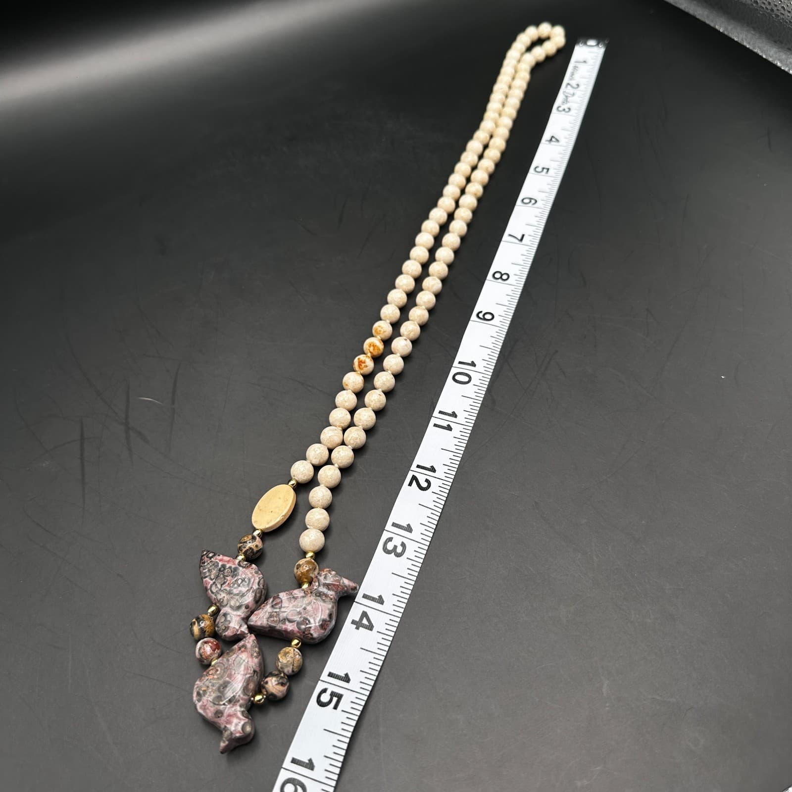 Vintage 90s Jasper Bird Fetish Necklace Multi-Stone Beaded Boho Women's Jewelry - Thumbnail 7