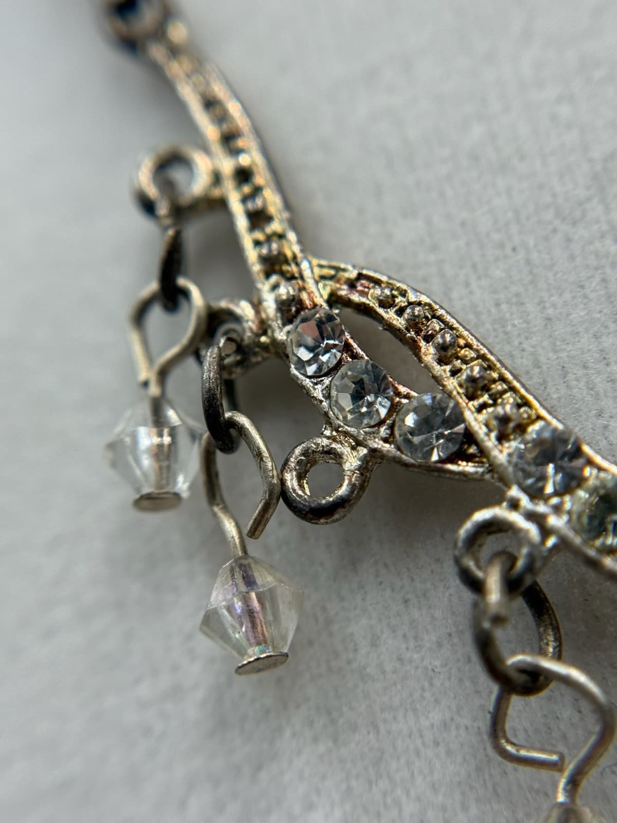 Vintage Style Silver Tone Rhinestone Filigree Dangle Choker Necklace Women's - Thumbnail 12