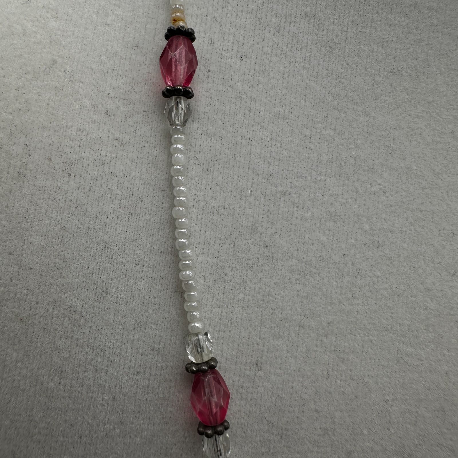 Vintage 90s Mother of Pearl Rose Pendant Necklace Pink Glass Beads Handmade - Thumbnail 6