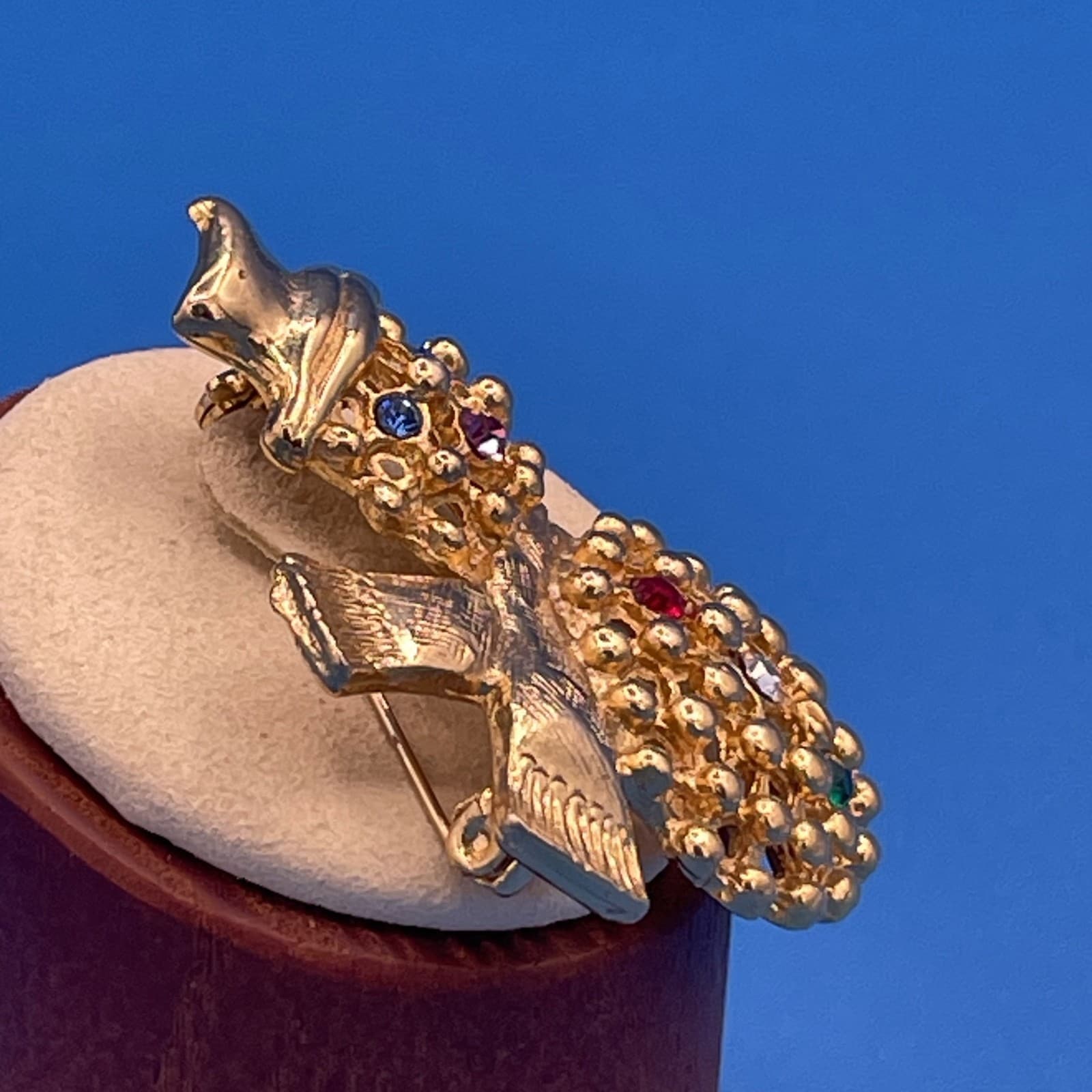 Vintage VTG Gold Tone Snowman Brooch Pin Scarf Multi-Color Rhinestone Christmas - Thumbnail 4