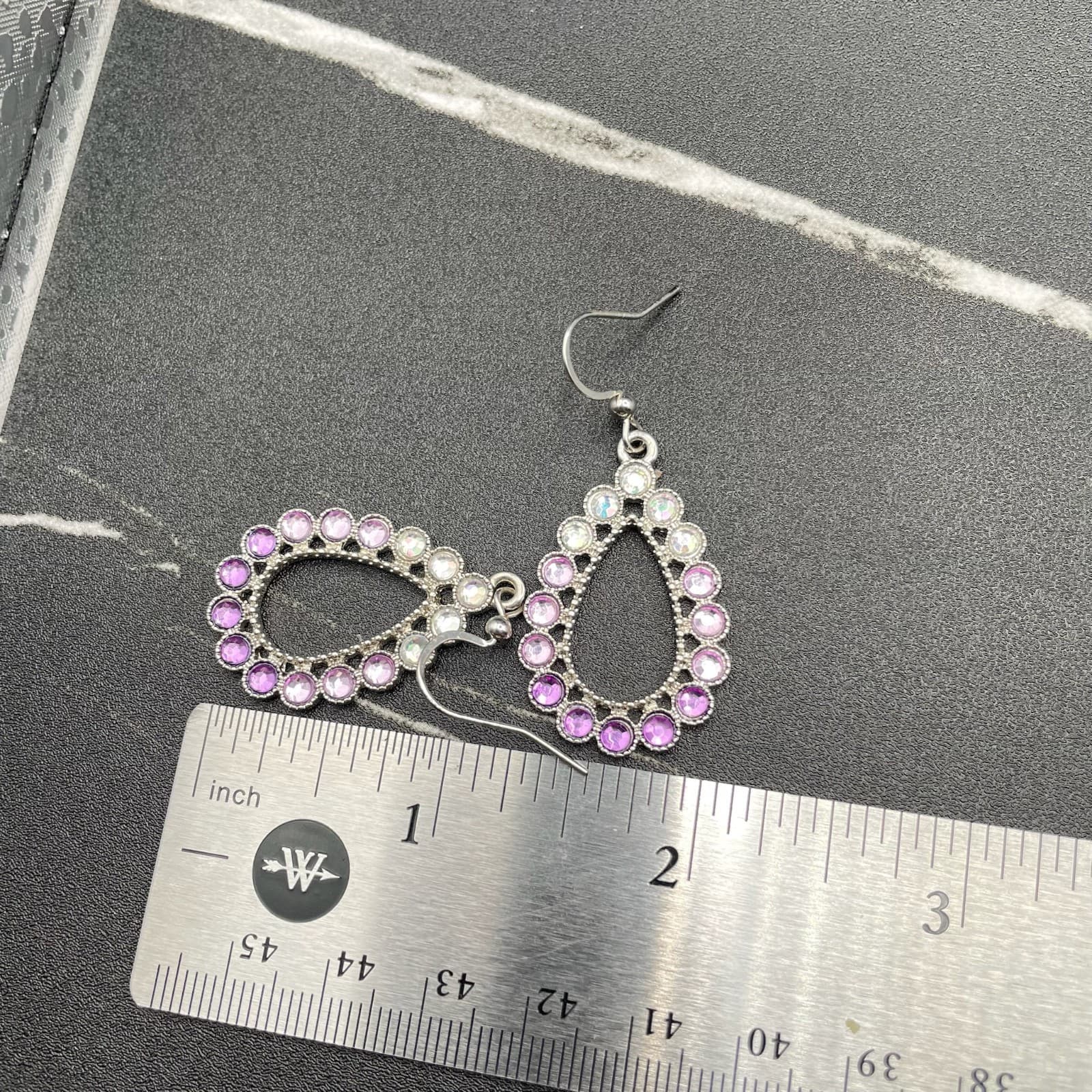 Vintage Purple White Crystal Stone Ombré Silver-Tone Dangle Drop Earrings - Thumbnail 6