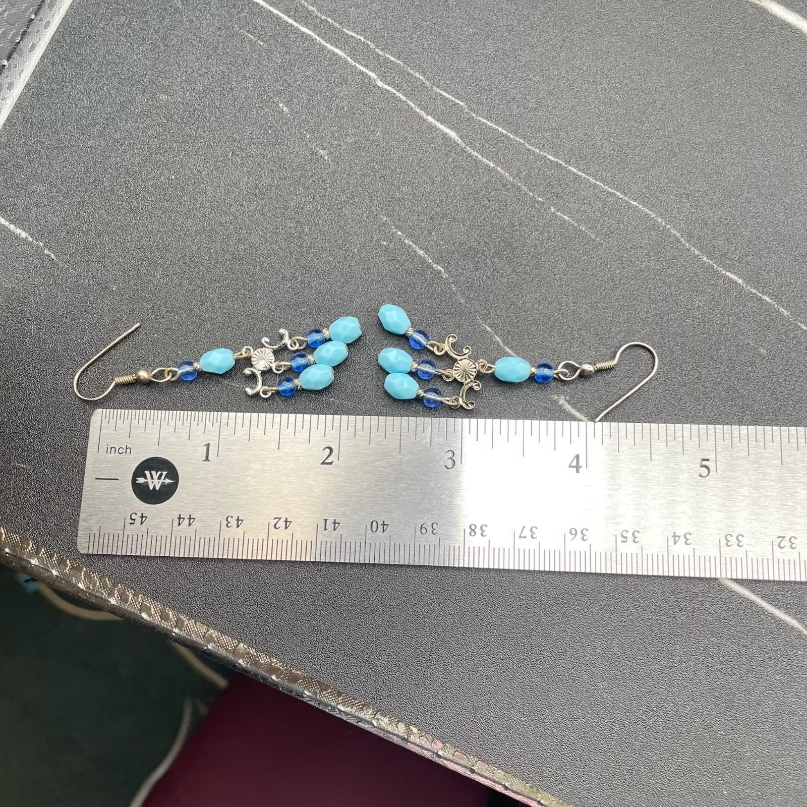 Vintage Silver-Tone Blue Glass Teardrop Beaded Chandelier Dangle Earrings - Thumbnail 4