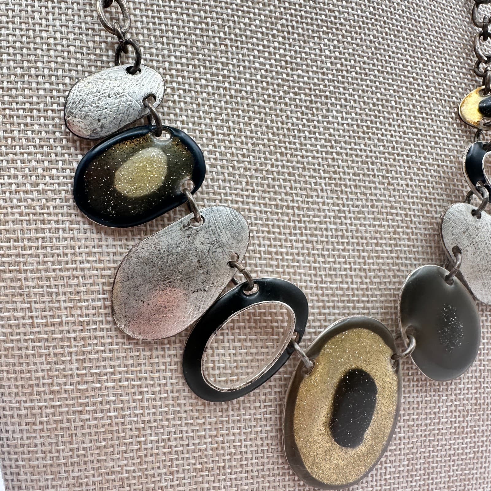 Vintage 90s Resin Oval Discs Statement Necklace Retro Women's Classic Jewelry - Thumbnail 5