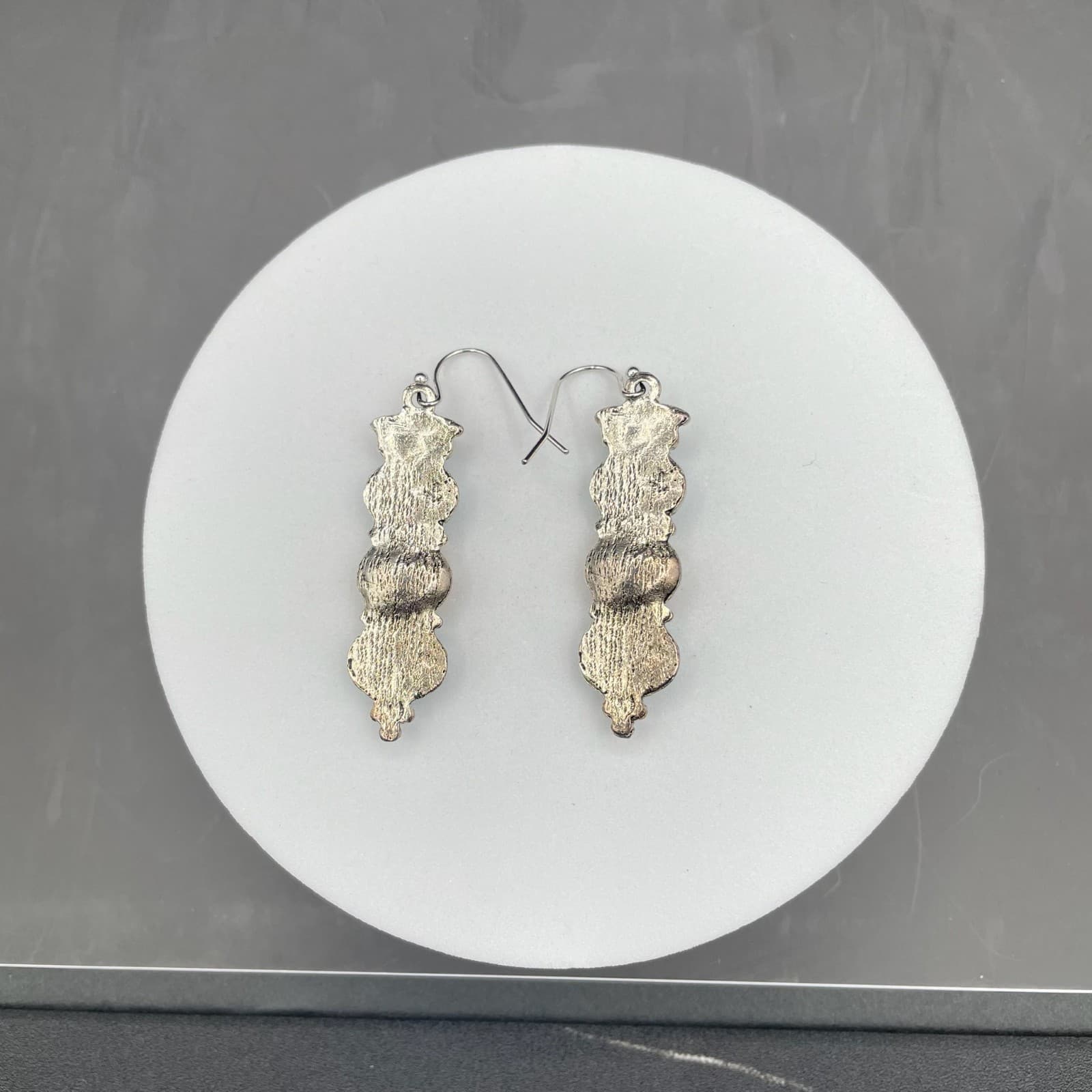 Vintage Turquoise & Amber Plastic Silver-Tone Tear-Drop Fashion Dangle Earrings - Thumbnail 7