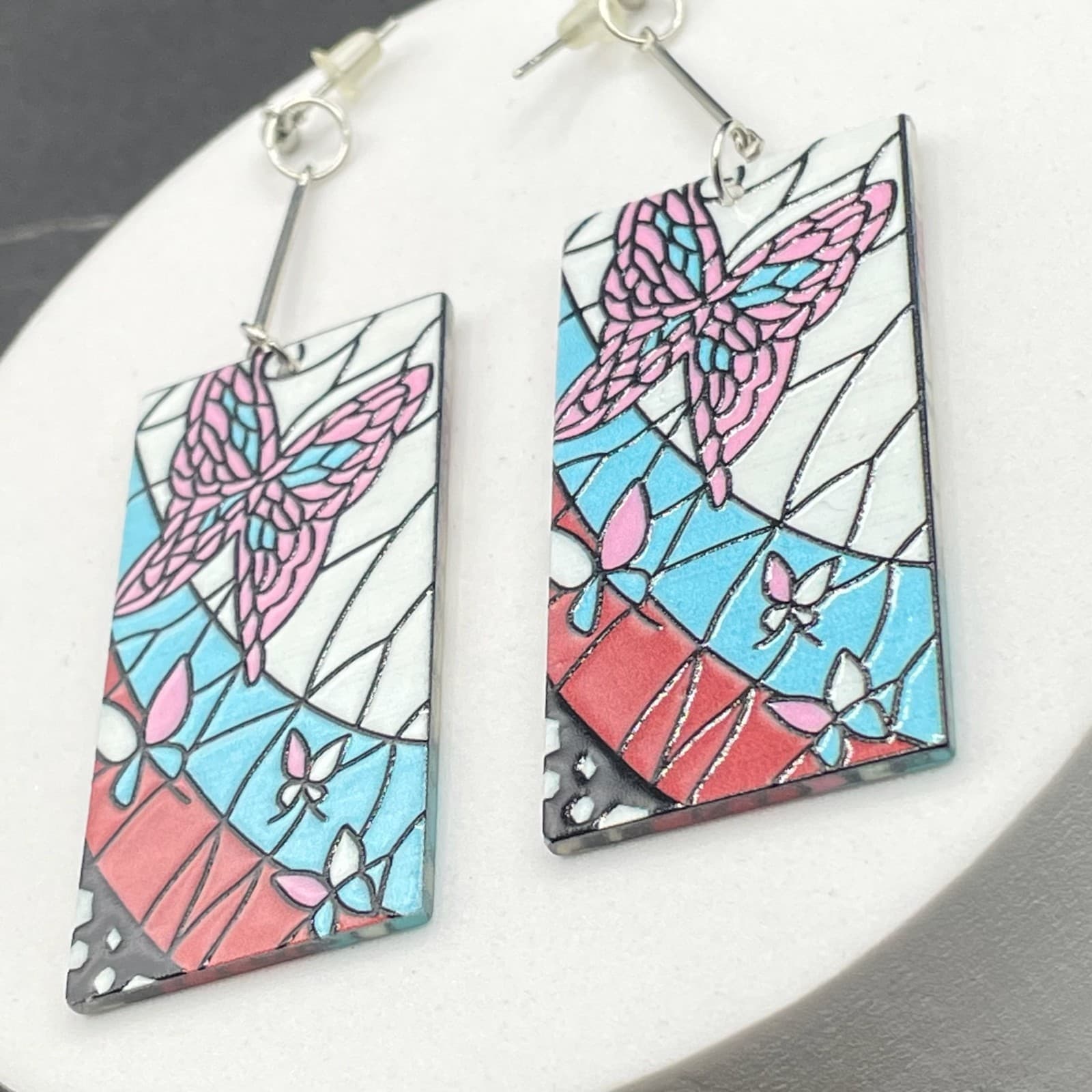 Vintage Butterfly Kanae Kocho Multicolor Graphic Fashion Cosplay Dangle Earrings - Thumbnail 2