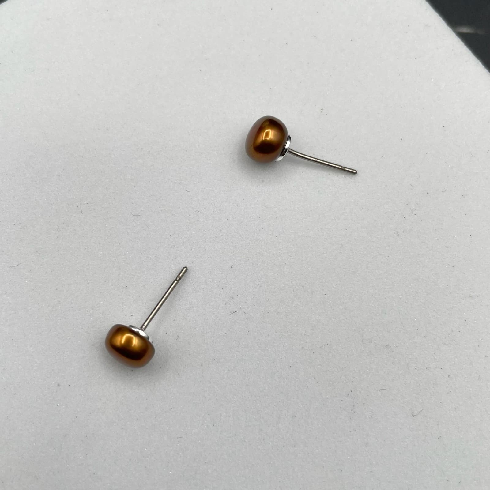 Contemporary Classic Bronze-Tone Freshwater Cultured Button Pearl Stud Earrings - Thumbnail 3