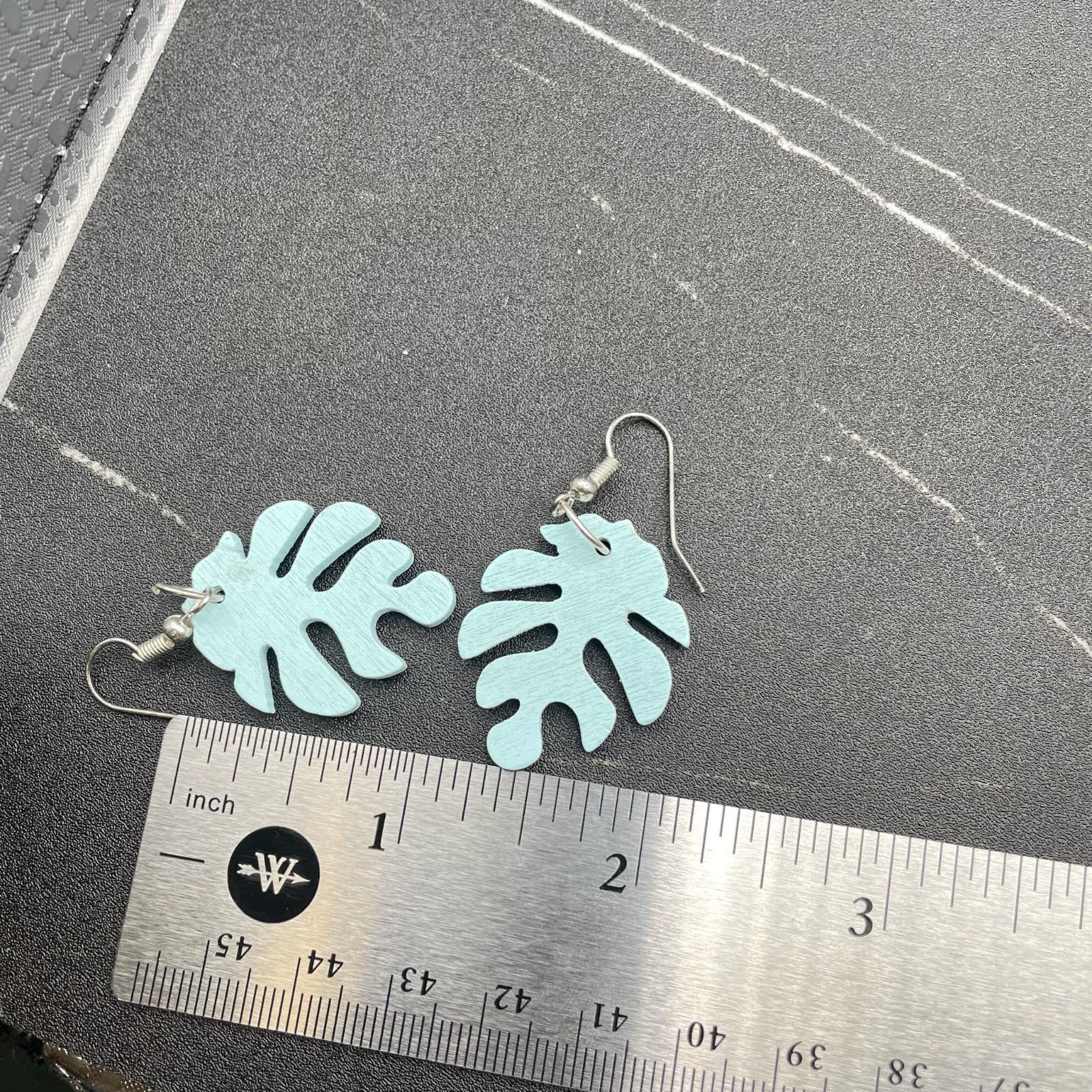 Vintage Blue Painted Wooden Palm Leaf Fashion Retro Danngle Earrings - Thumbnail 8