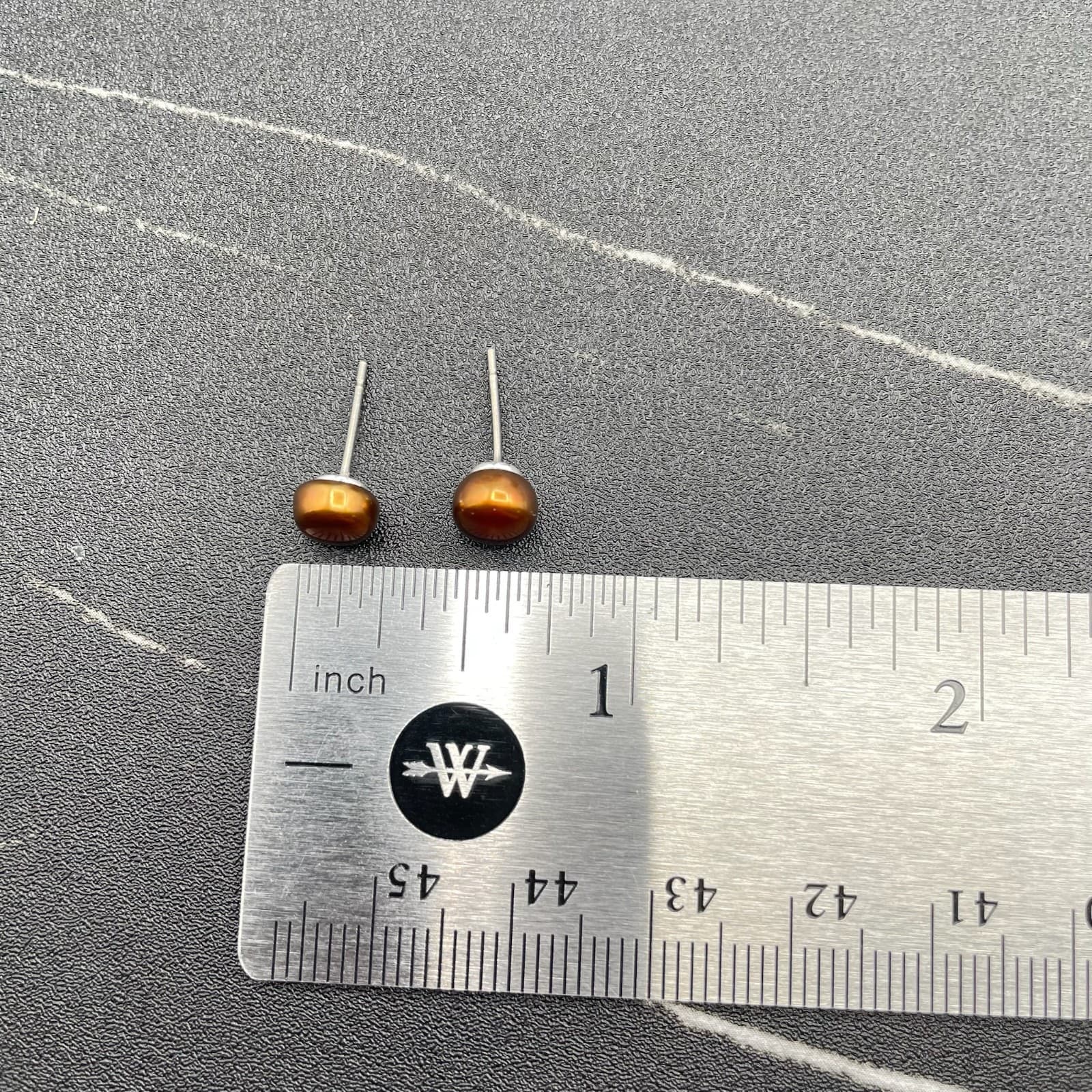 Contemporary Classic Bronze-Tone Freshwater Cultured Button Pearl Stud Earrings - Thumbnail 2