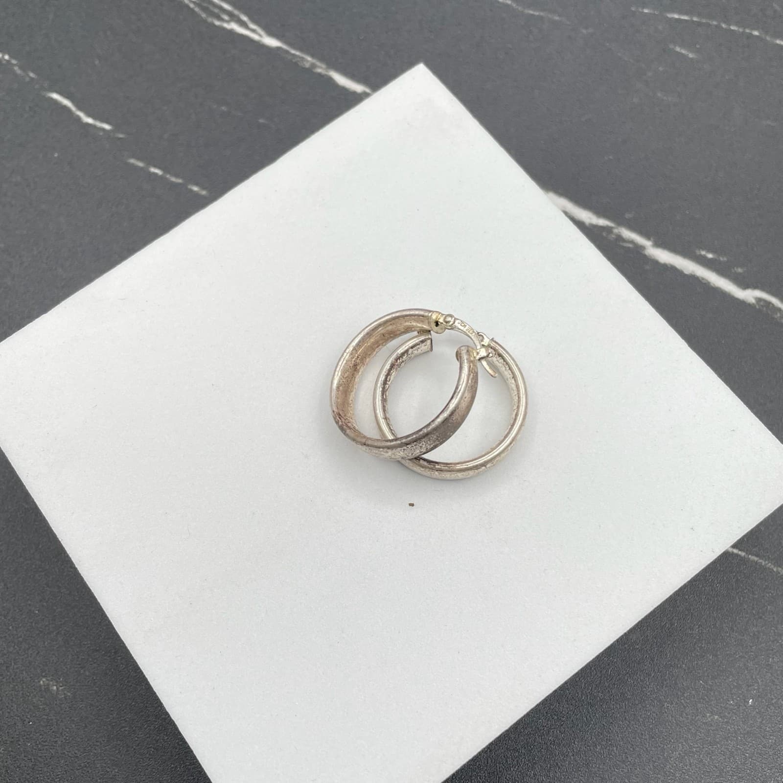 Vintage JCM 925 Hoop Hinged Post Earrings - Thumbnail 5