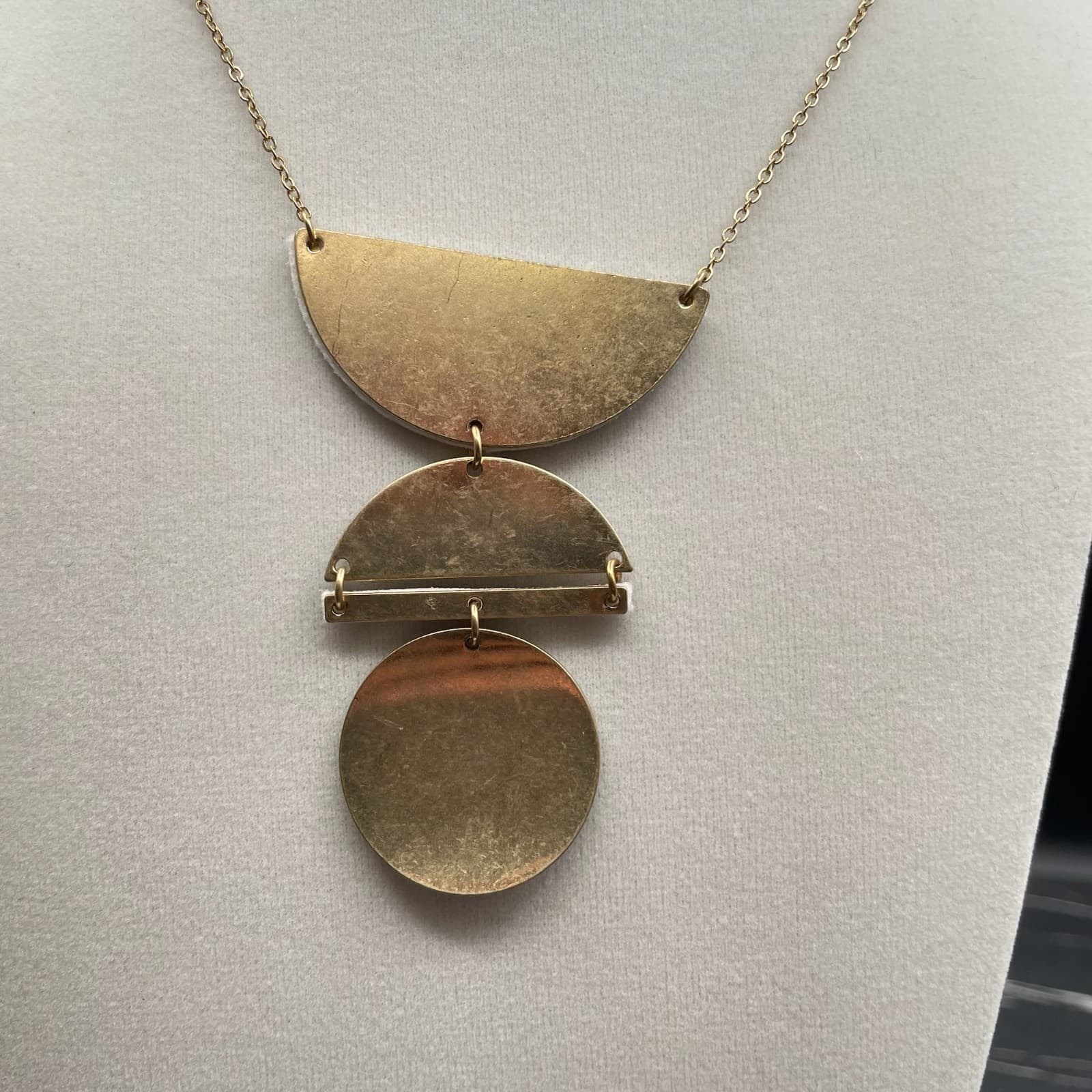 Vintage Gold-Tone Classic Fashion Round Link Chain Geometric Pendant Lobster - Thumbnail 3