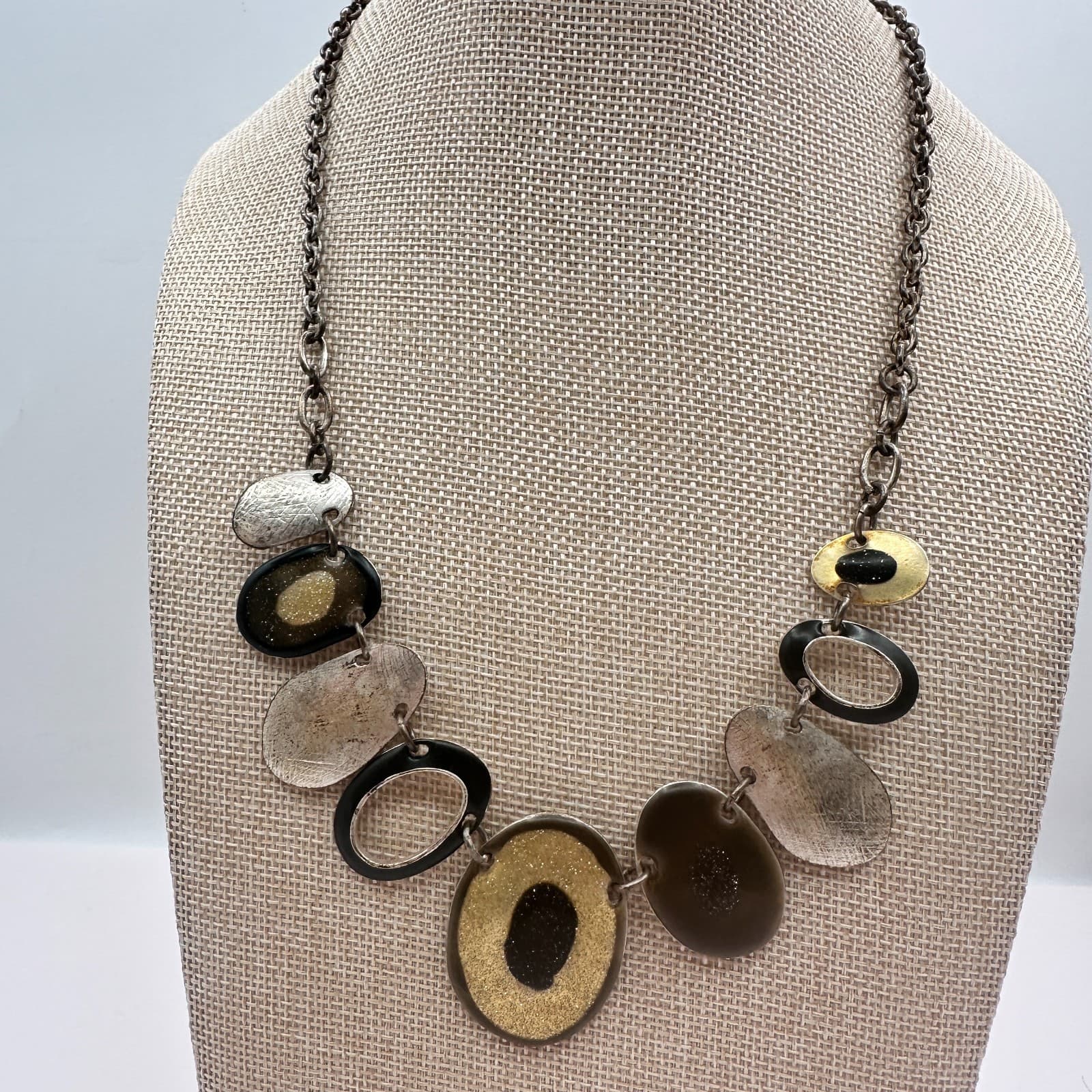 Vintage 90s Resin Oval Discs Statement Necklace Retro Women's Classic Jewelry - Thumbnail 9