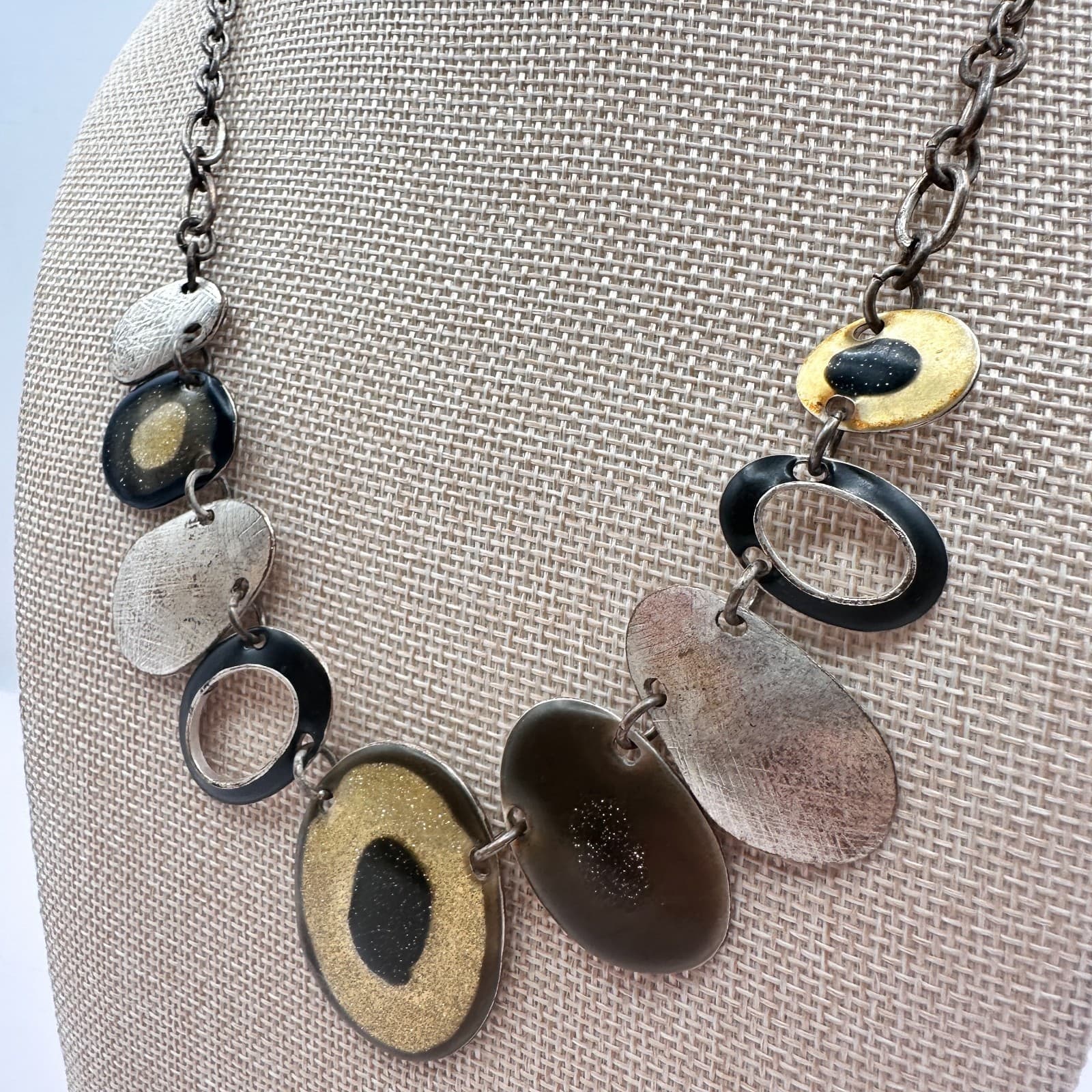 Vintage 90s Resin Oval Discs Statement Necklace Retro Women's Classic Jewelry - Thumbnail 6