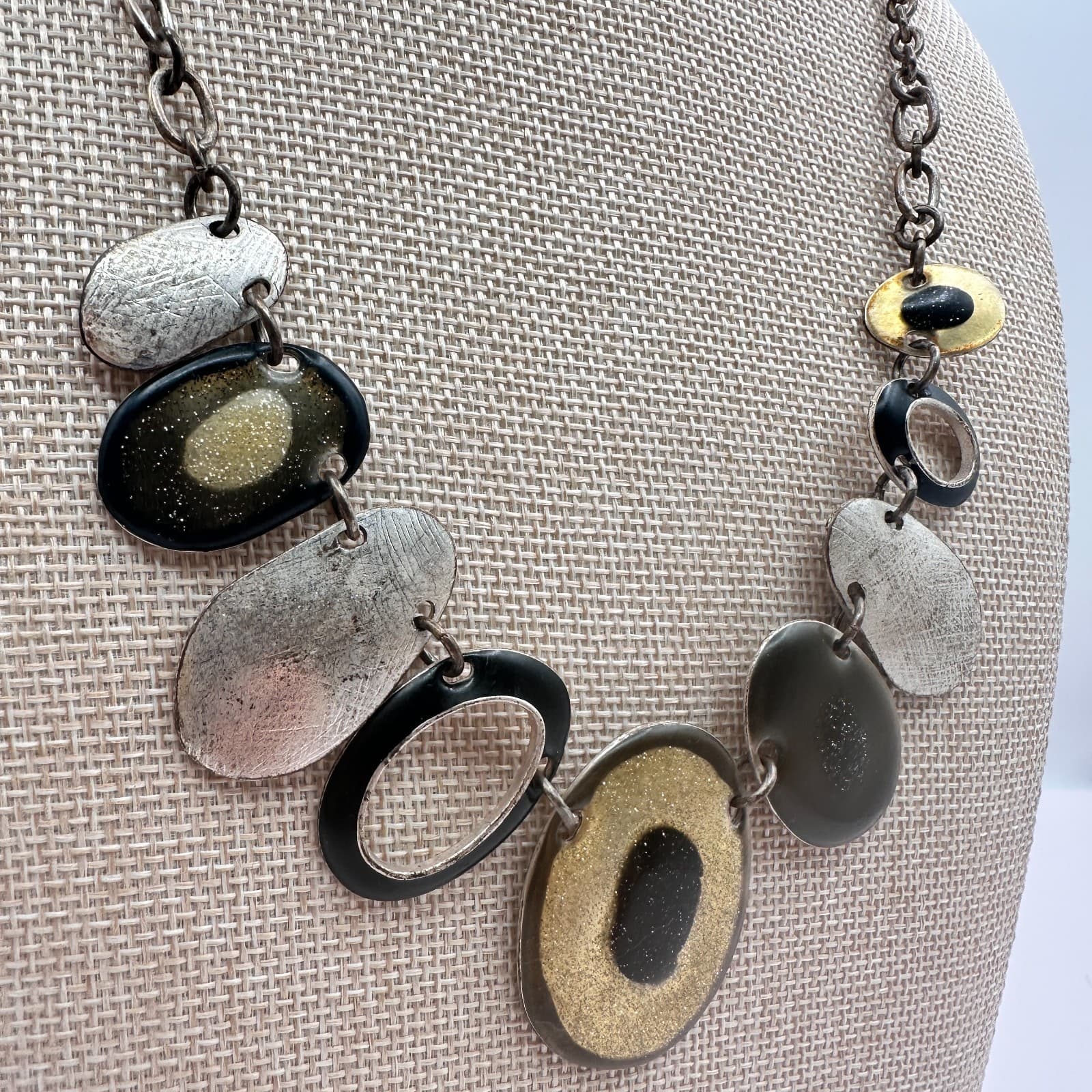 Vintage 90s Resin Oval Discs Statement Necklace Retro Women's Classic Jewelry - Thumbnail 3