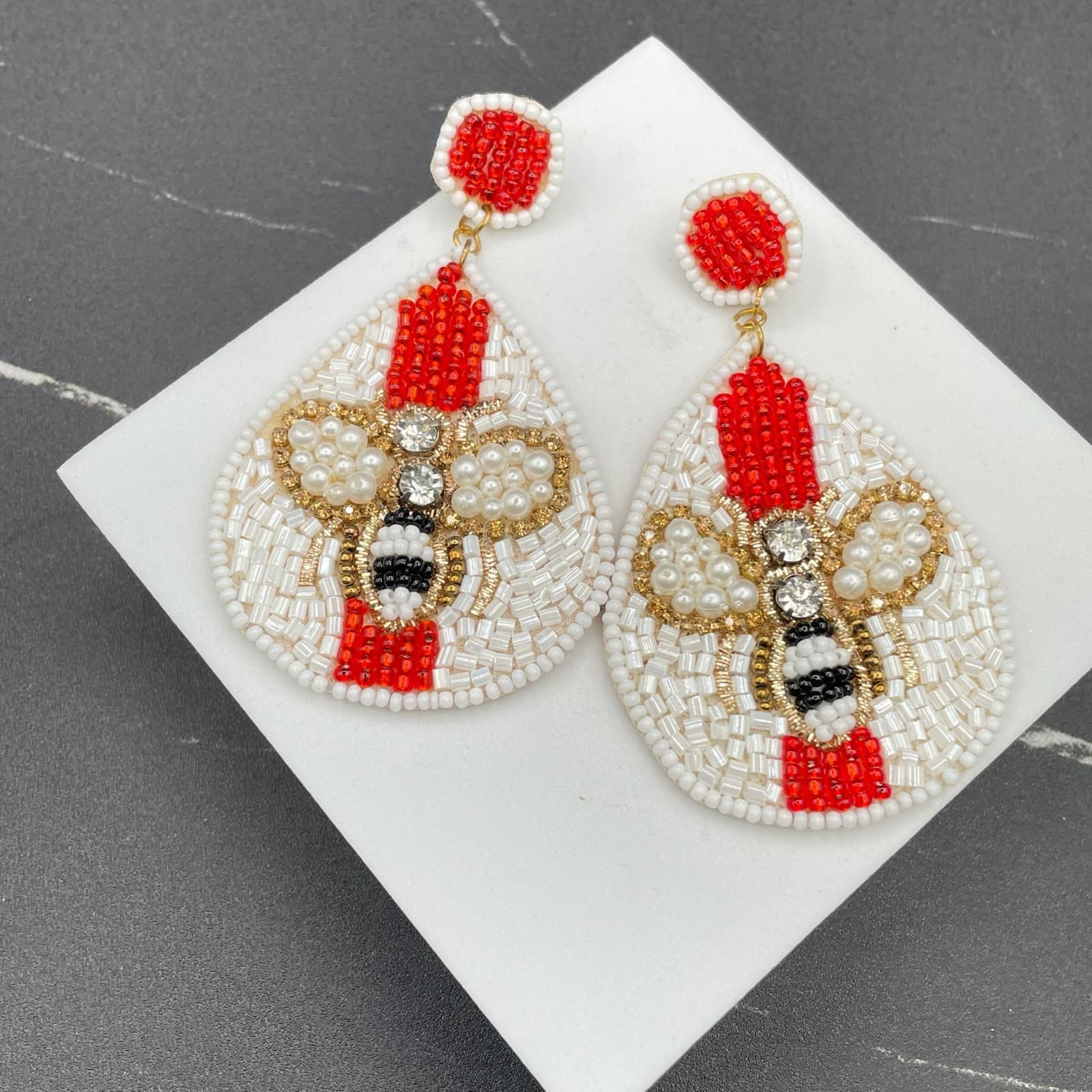 Contemporary Gold-Tone Bee Beaded Teardrop Dangle Drop Embellished Bee Earrings - Thumbnail 6