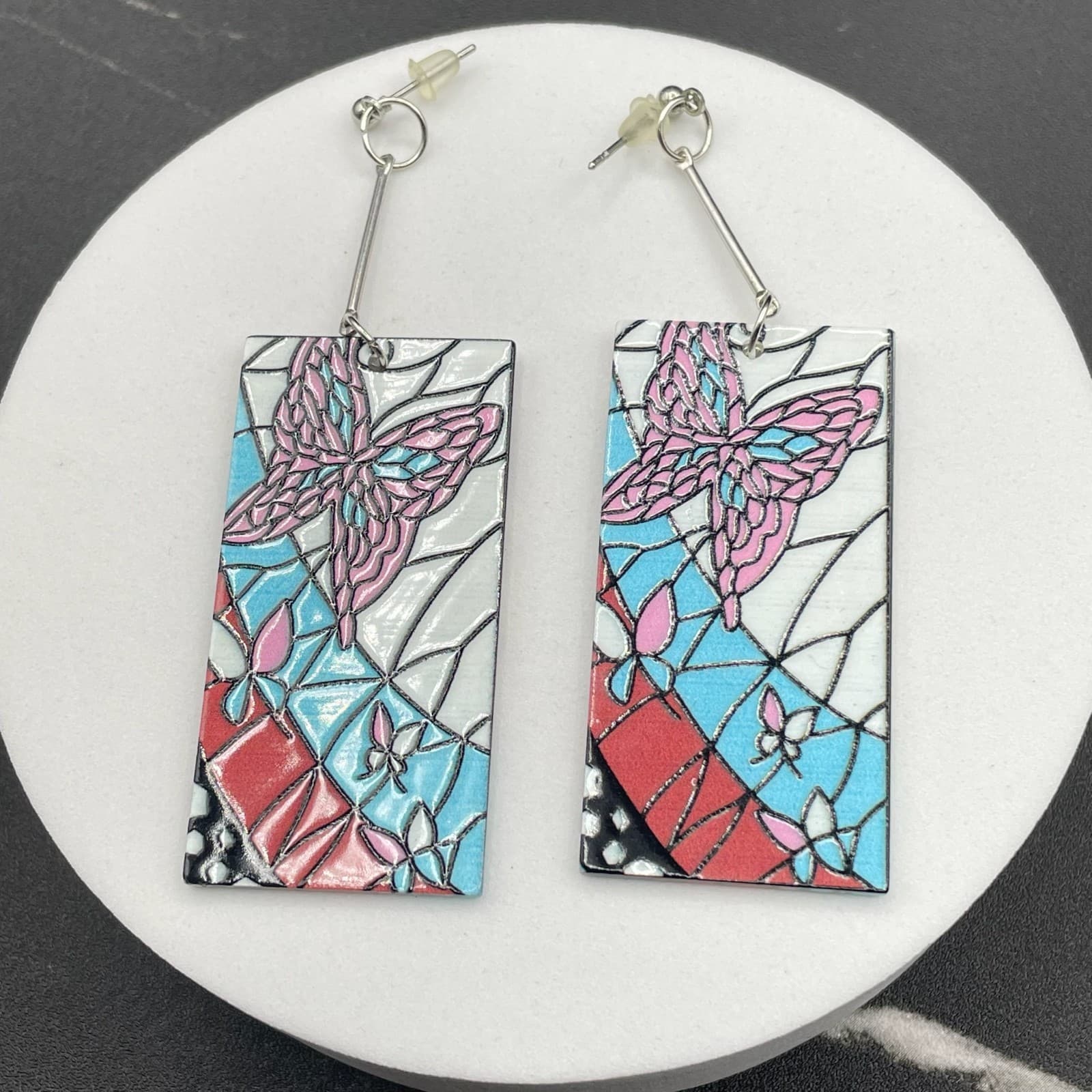 Vintage Butterfly Kanae Kocho Multicolor Graphic Fashion Cosplay Dangle Earrings - Image 1